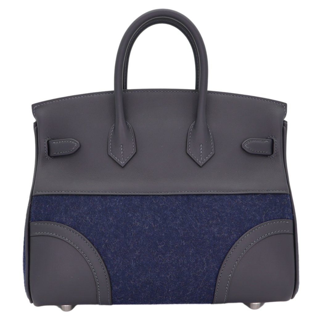Hermes25cm Birkin Go Team Caban/ Bleu Nuit Swift/ Feutre Palladium Hardware