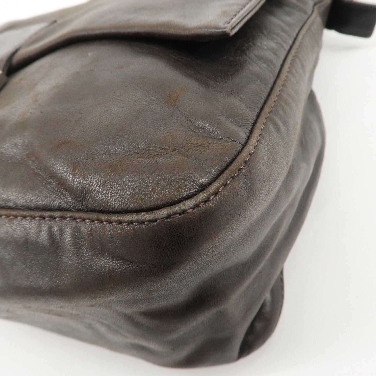 FENDI Mamma Baguette Leather Shoulder Bag Dark Brown 26325