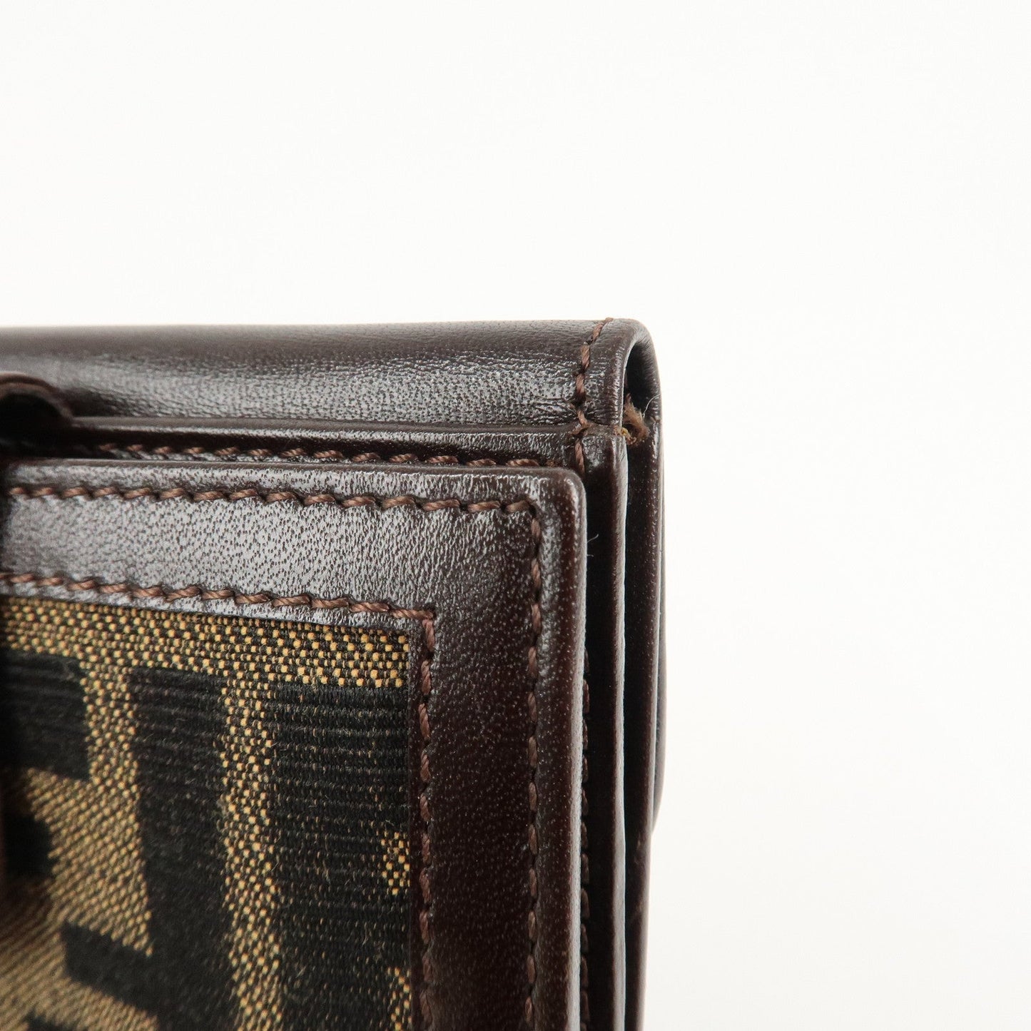 FENDI Zucca Canvas Leather W Hook Bifold Wallet 12671