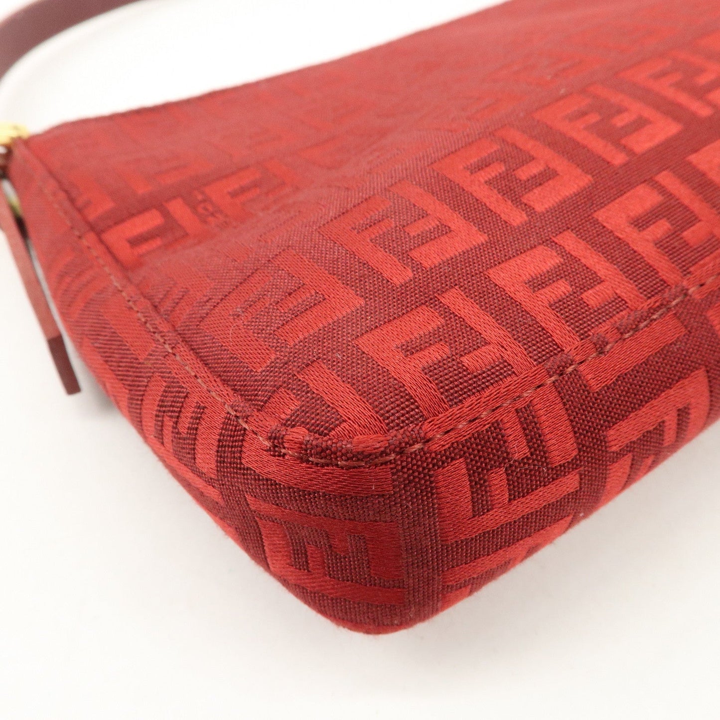 FENDI Zucchino Canvas Leather Shoulder Bag Purse Red 8BR042