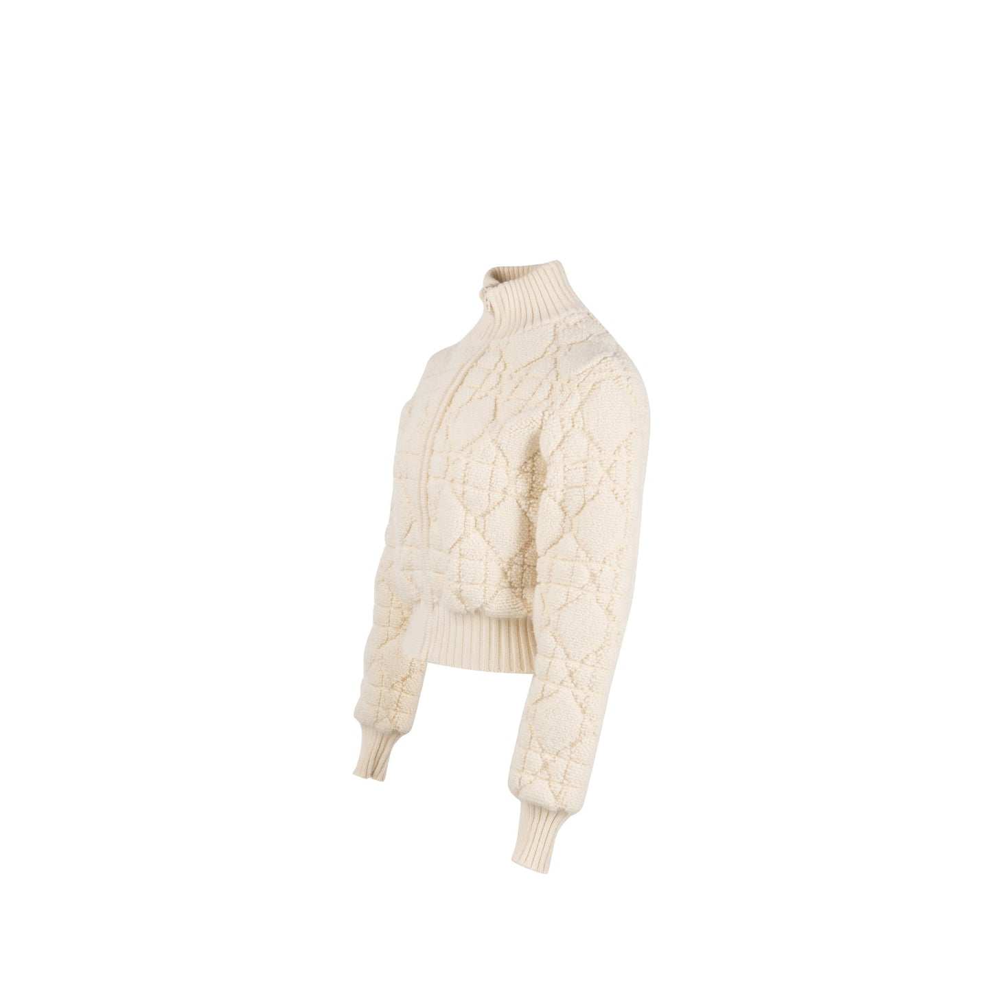 Dior Size 34 Macrocannage Zipped Cardigan Wool/Polyamide/Cashmere Ecru