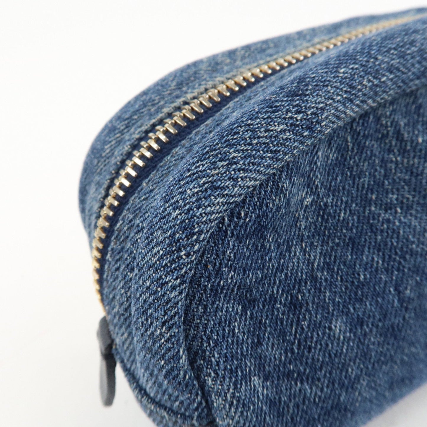 PRADA Logo Canvas Leather Pouch Cosmetic Pouch Blue 1NA175