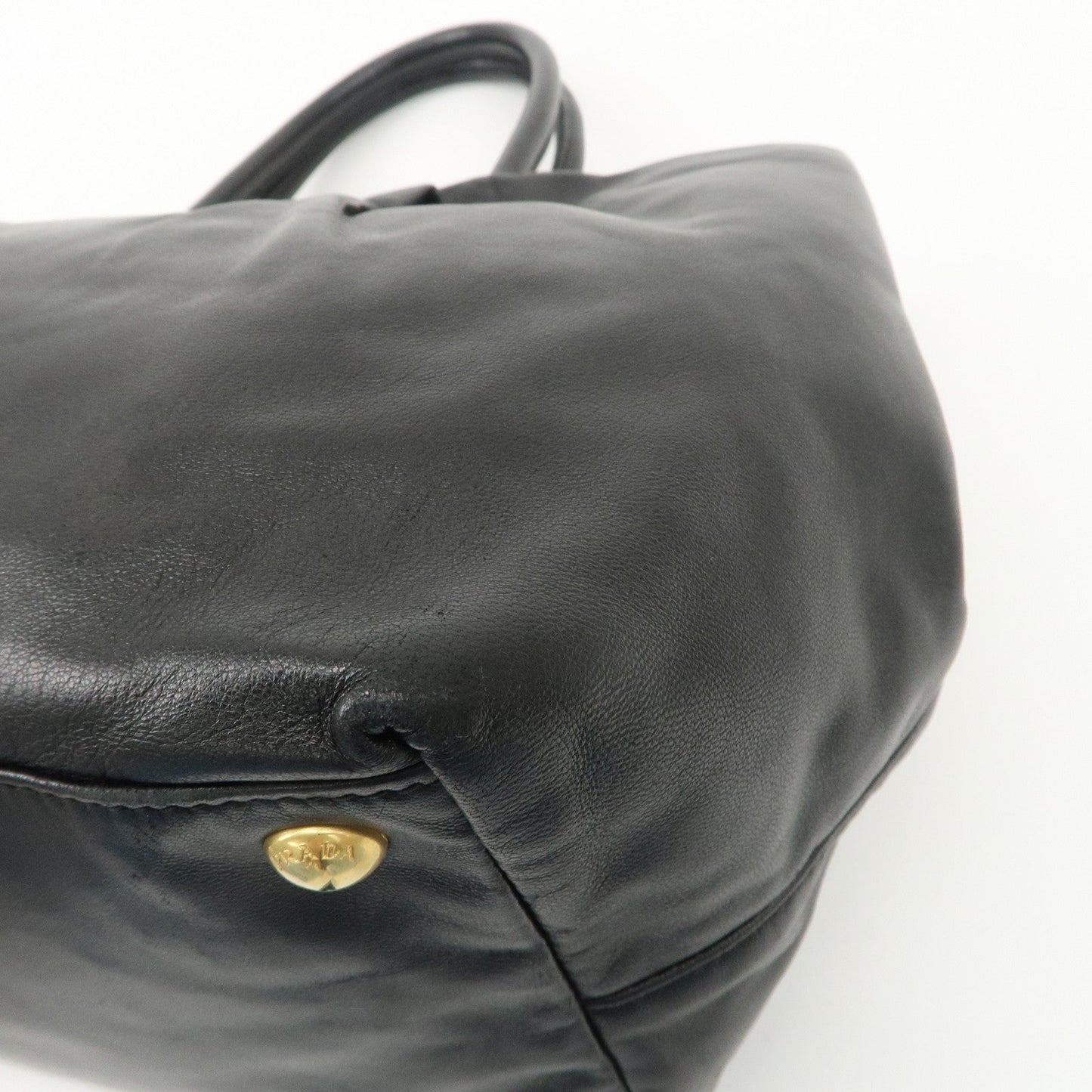 PRADA Leather Ribbon Tote Bag Hand Bag NERO Black BN1601
