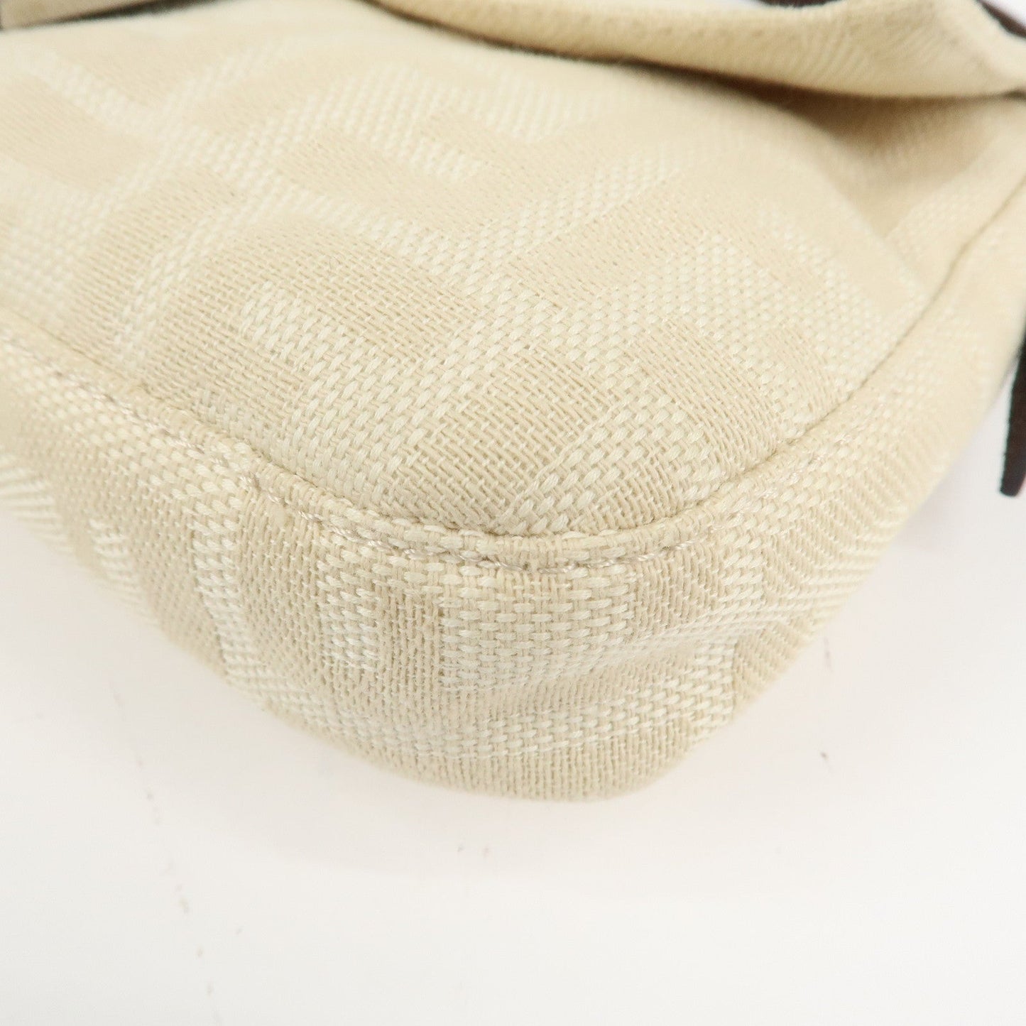 FENDI Mamma Baguette Zucca Canvas Shoulder Bag Beige White 26424