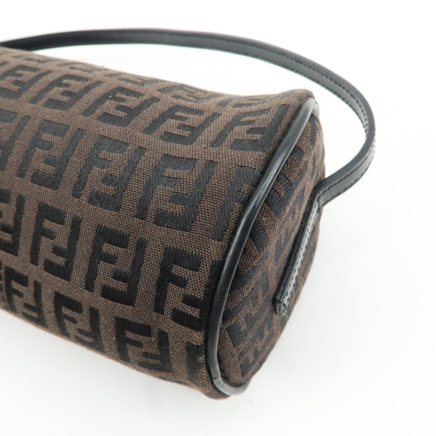 FENDI Zucchino Canvas Leather Pouch Hand Bag Black Brown 7N0016