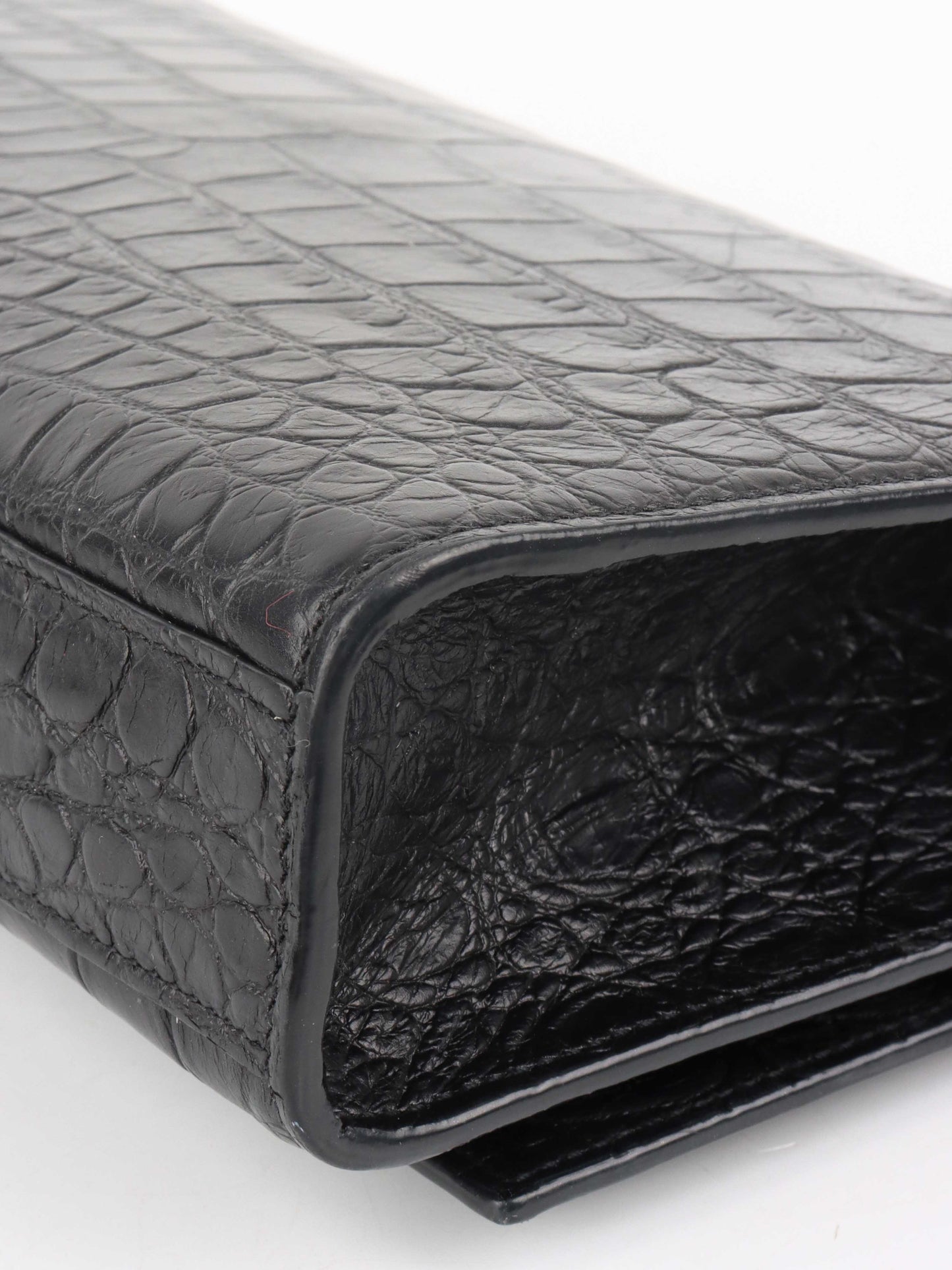 Saint Laurent Black Crocodile Embossed Chain Top Handle Kate Bag.
