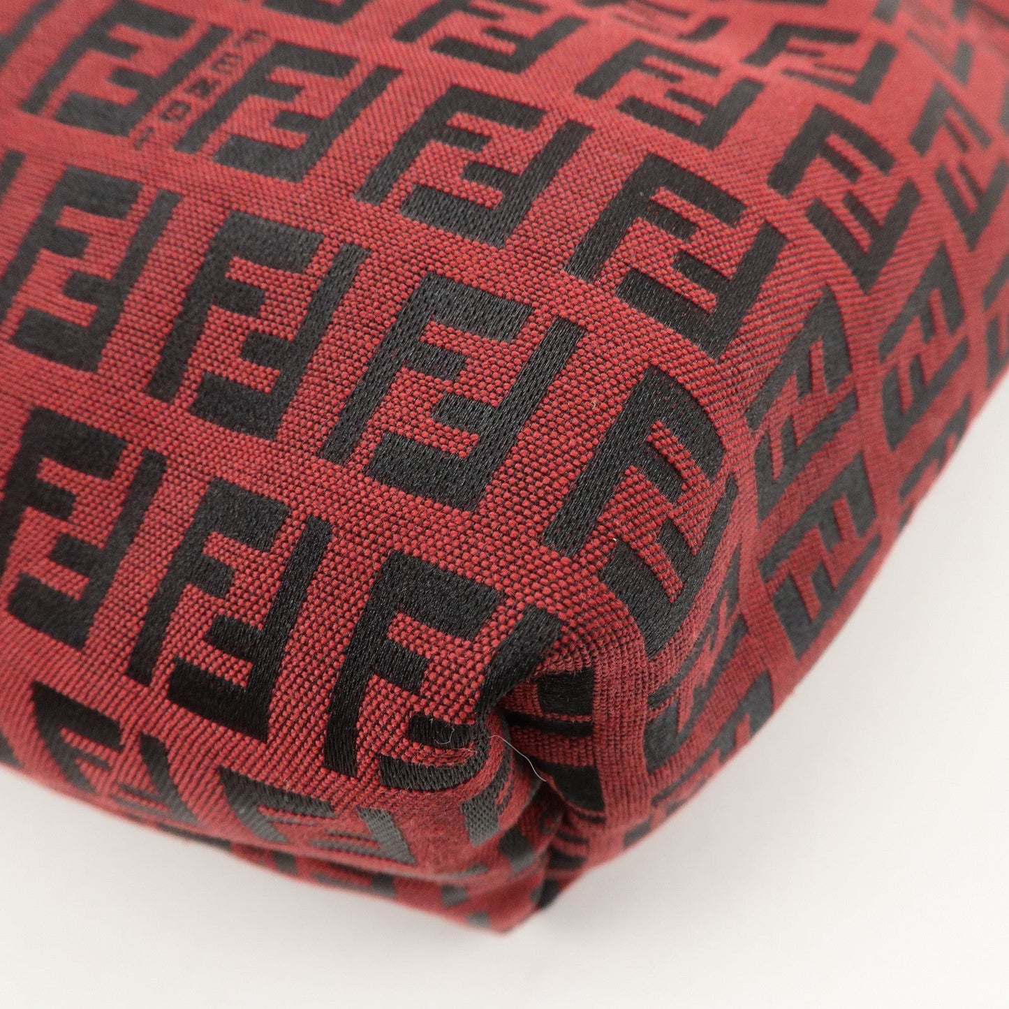 FENDI Zucchino Canvas Leather Mini Tote Bag Red Black 8BH056