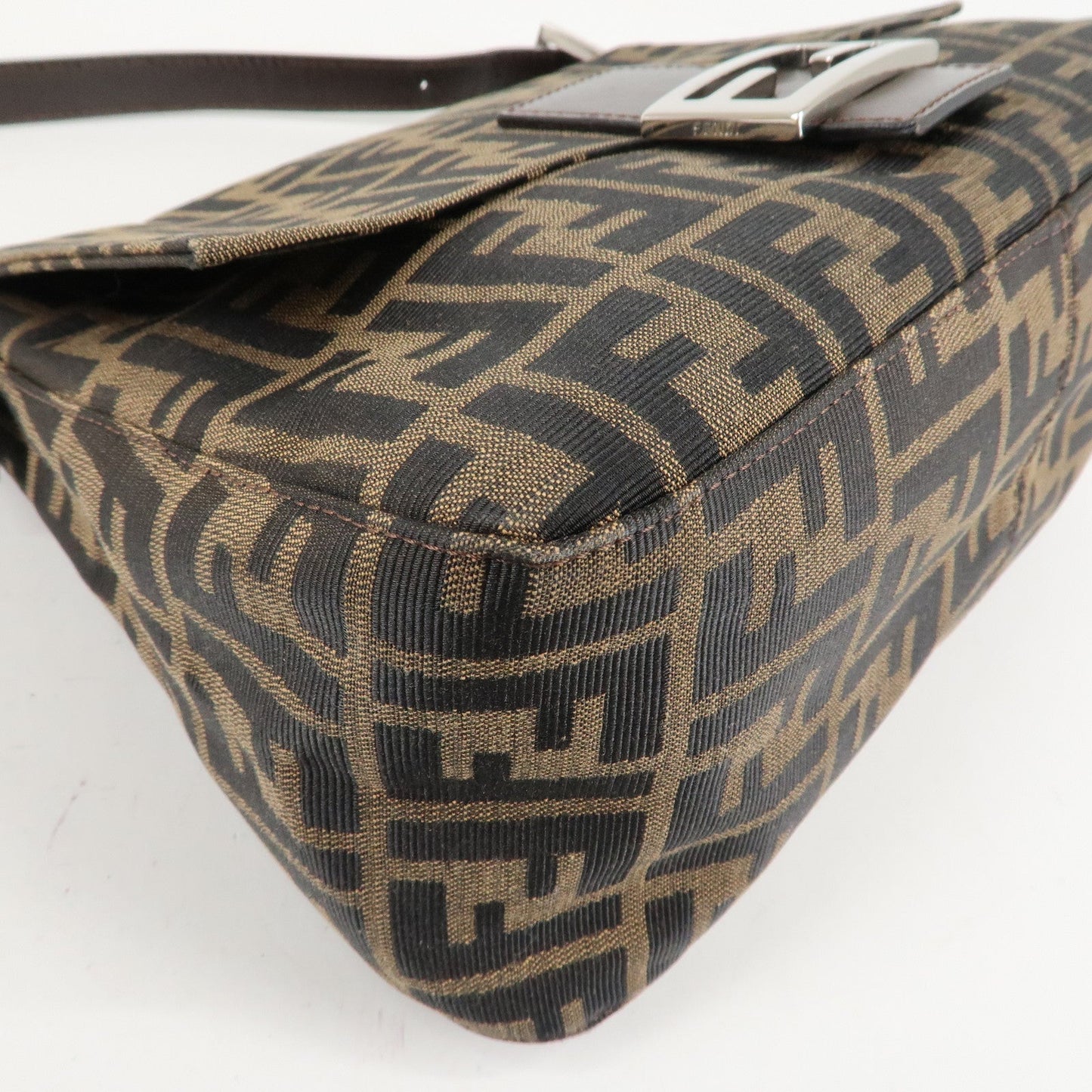 FENDI Mamma Baguette Zucca Canvas Leather Shoulder Bag 26325