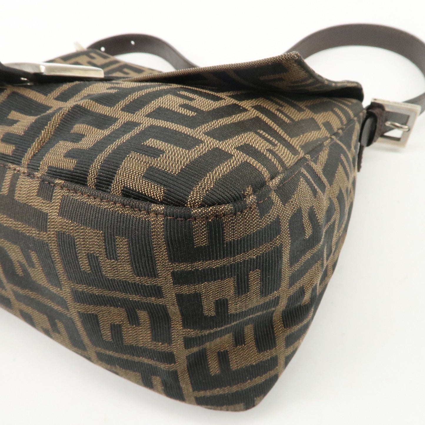 FENDI Mamma Baguette Canvas Leather Shoulder Bag Silver HDW 26325
