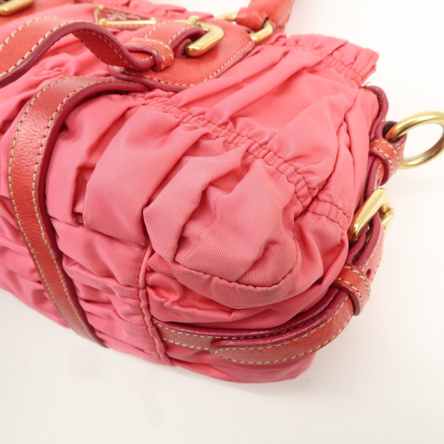 PRADA Nylon Leather 2Way Bag Shoulder Bag Hand Bag Gathered BN1388