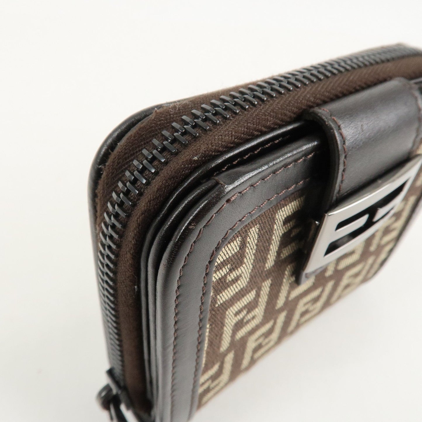 FENDI Zucchino Canvas Leather Zippy Around Bi-fold Wallet