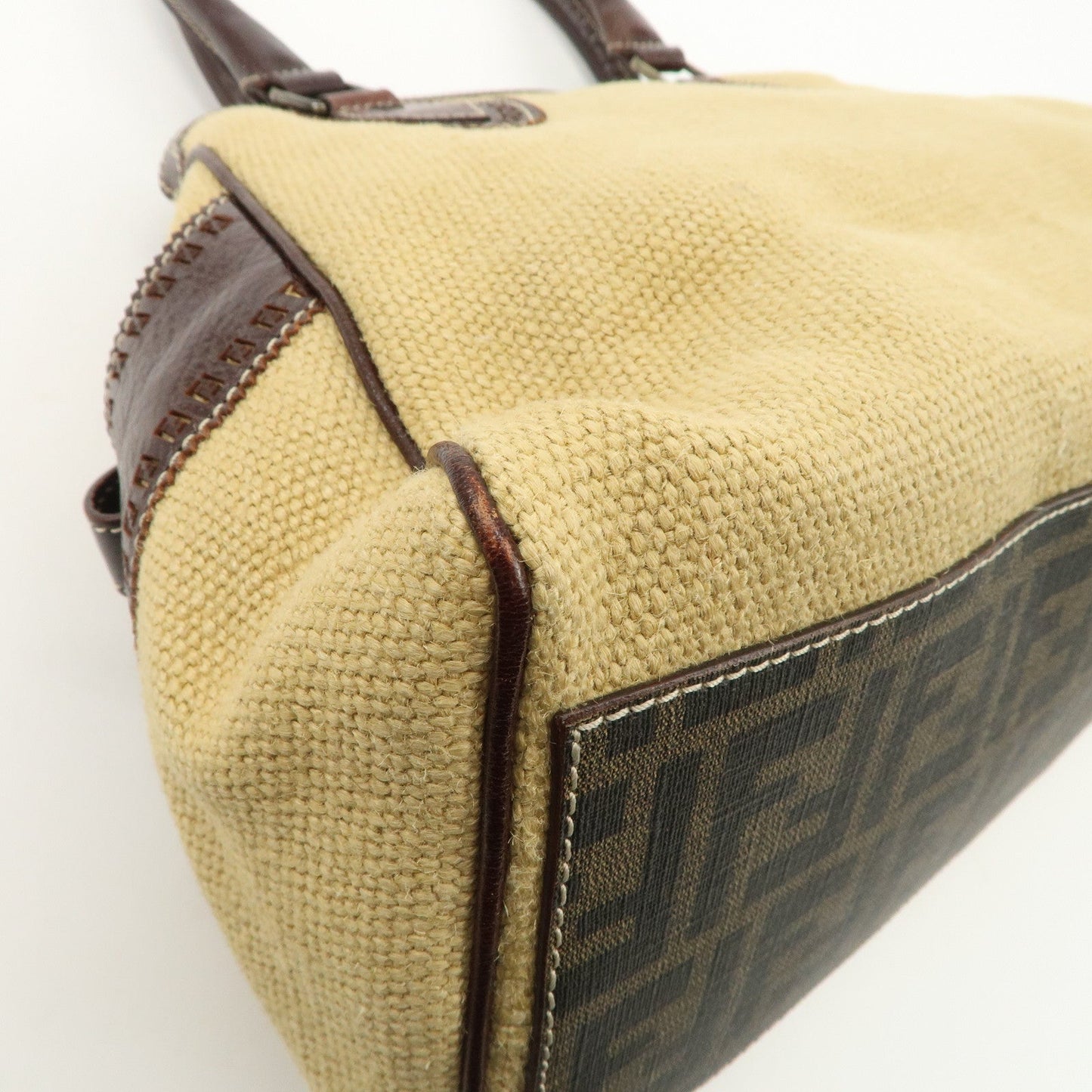 FENDI Ethnico Zucca Canvas Leather Shoulder Bag Beige Brown 8BN162