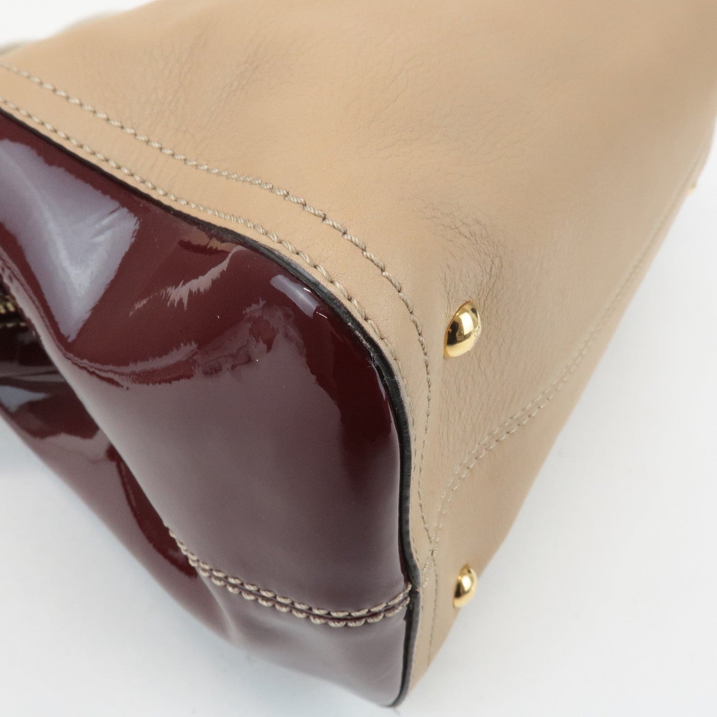 FENDI Chameleon Leather 2WAY Bag Hand Bag Beige Bordeaux 8BL114