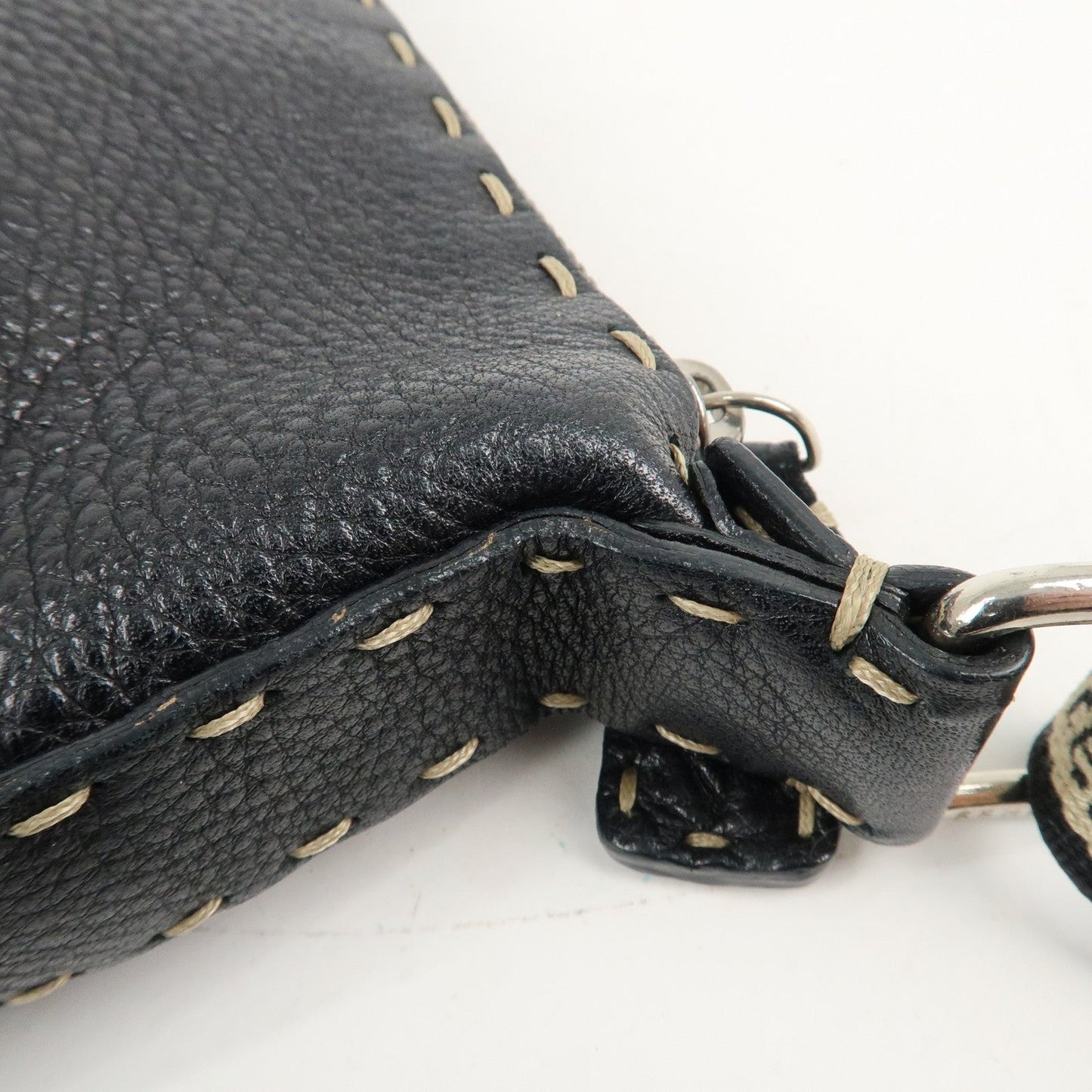 FENDI Selleria Leather Shoulder Bag Crossbody Bag Black 8BT092
