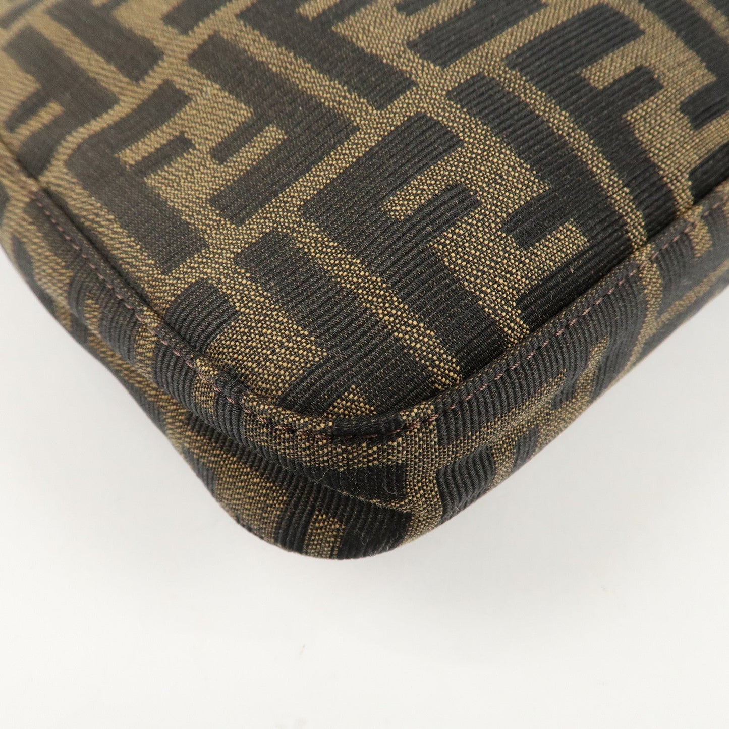 FENDI Zucca Canvas Leather Shoulder Bag Brown Black 26569