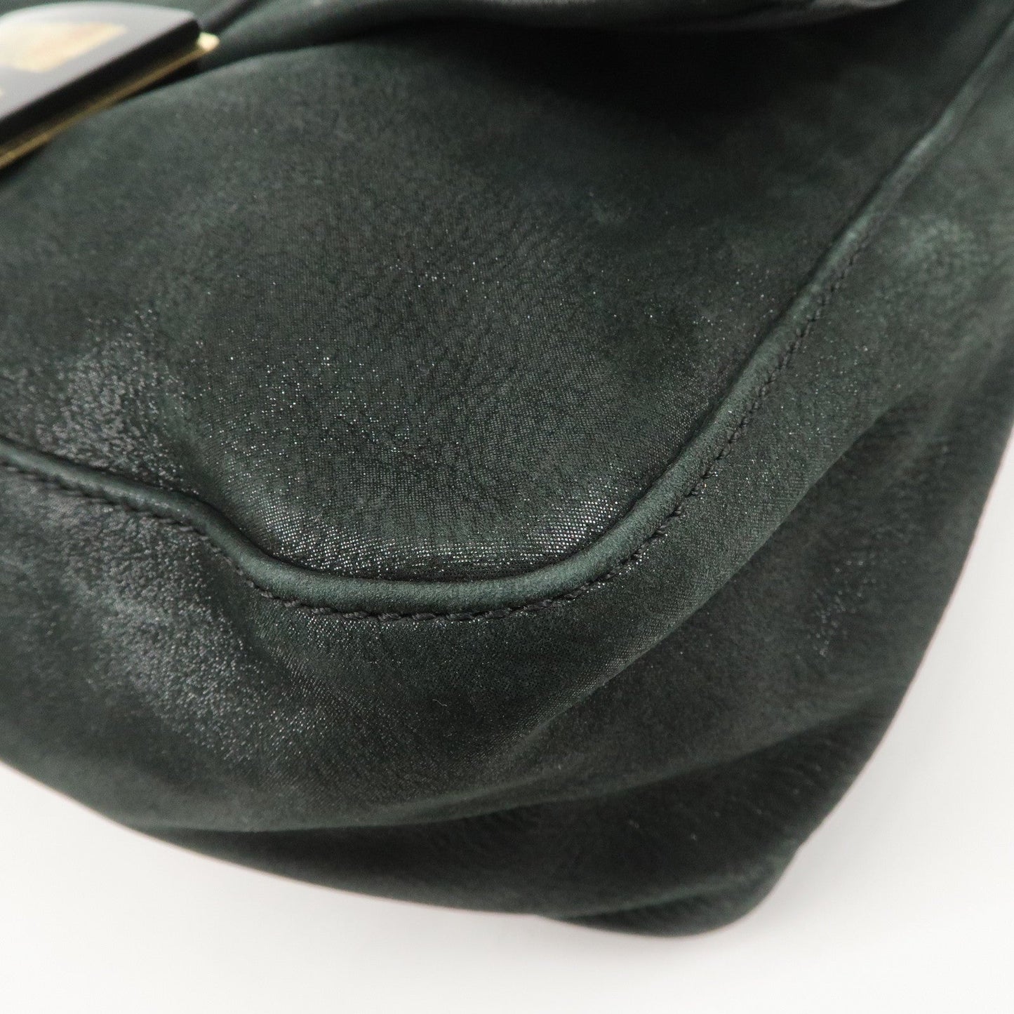 FENDI Mamma Baguette Leather Chain Shoulder Bag Gold Black 8BR638