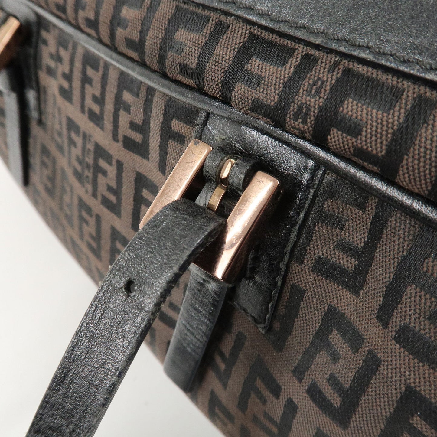 FENDI Zucchino Canvas Leather Hand Bag Brown Black 8BL006