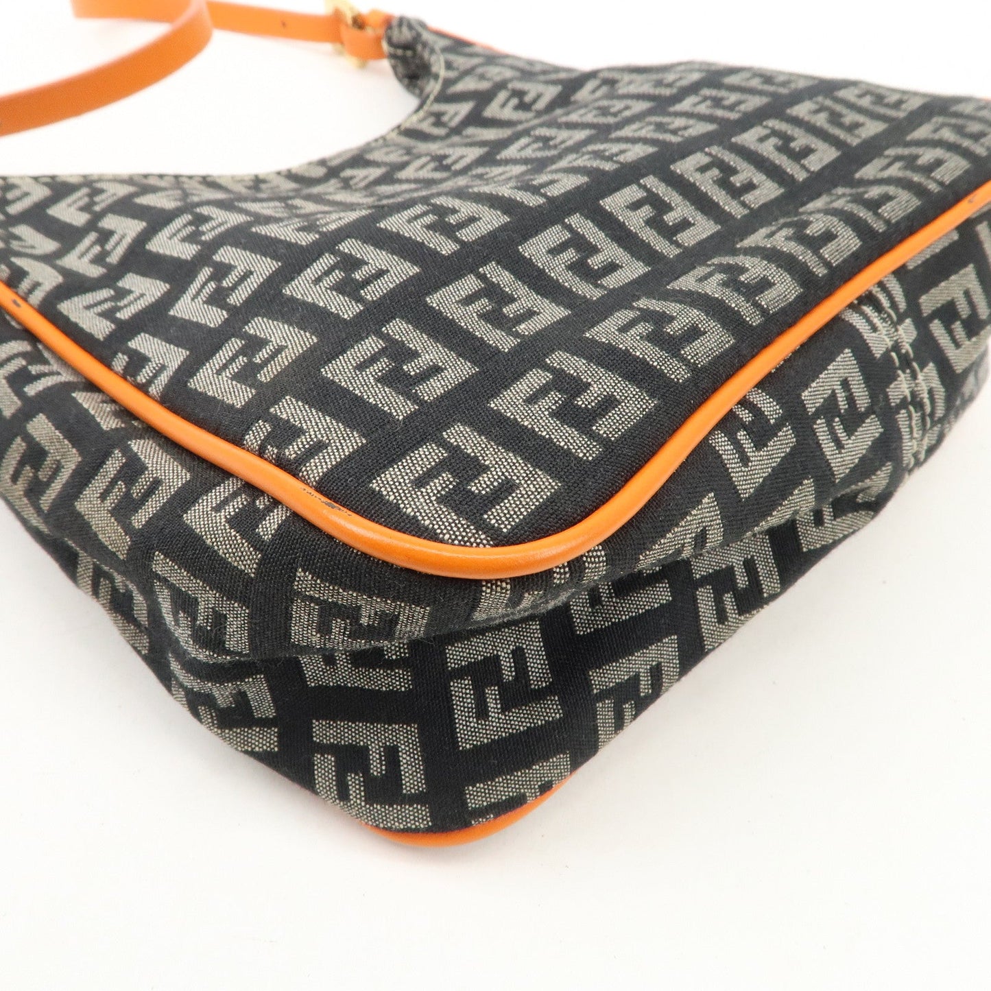 FENDI Zucchino Canvas Leather Shoulder Bag Black White 8BR157