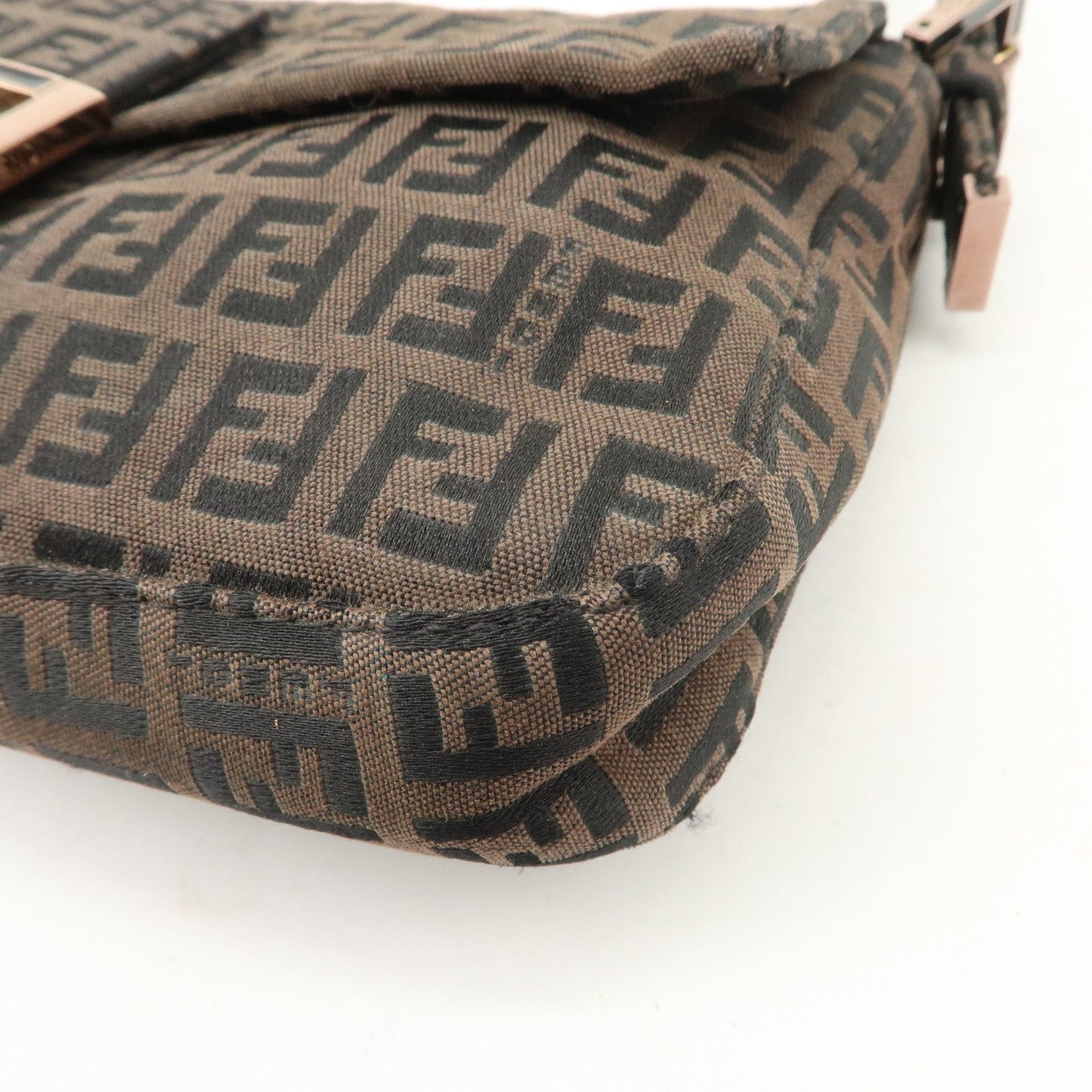FENDI Mamma Baguette Canvas Shoulder Bag Brown Black 26424