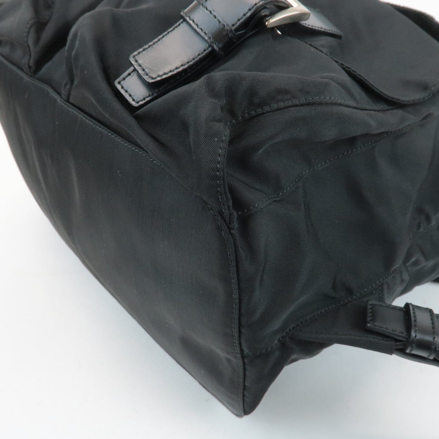 PRADA Triangle Logo Nylon Leather Back Pack Ruck Sack Black B2811
