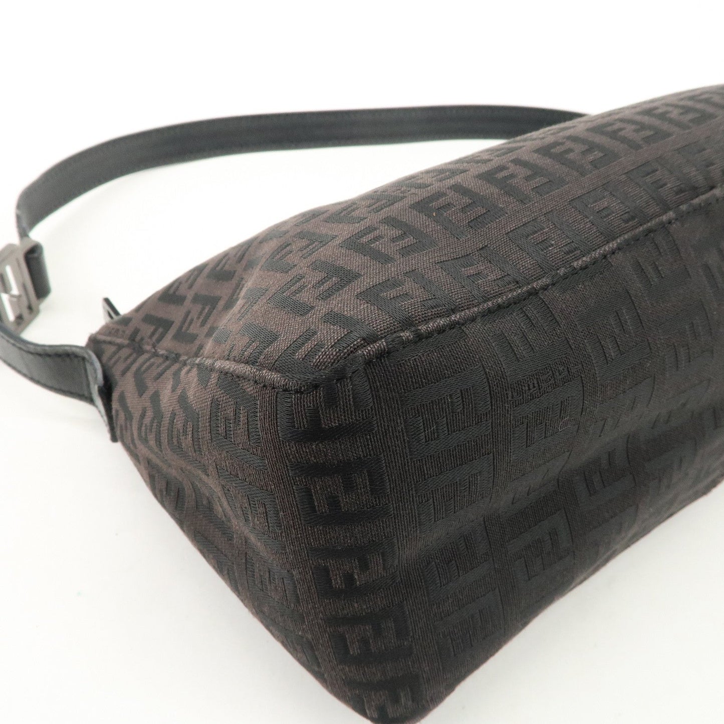 FENDI Zucchino Canvas Leather Shoulder Bag Dark Brown 8BR444