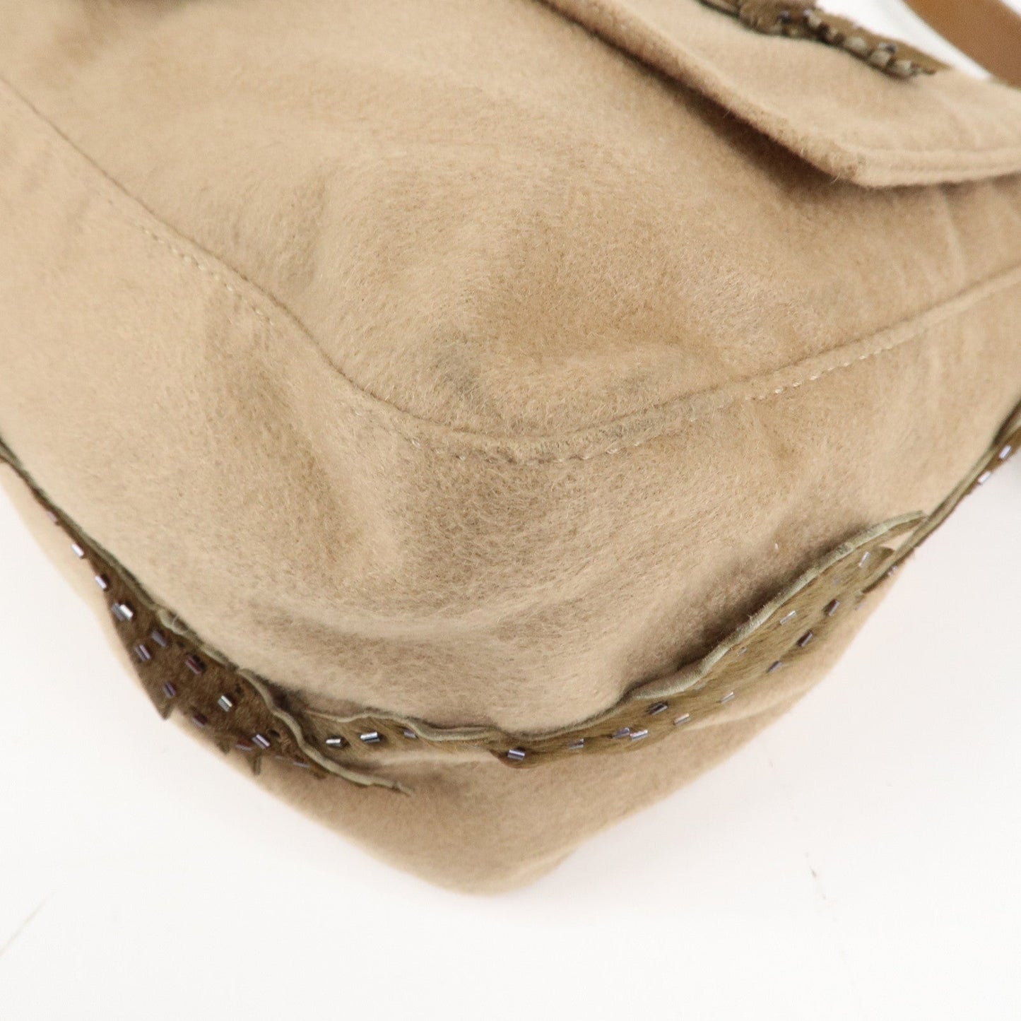FENDI Mamma Baguette Wool Unborn Calf Shoulder Bag 26325