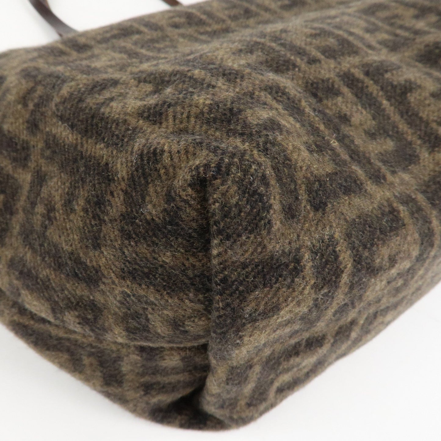 FENDI Zucca Wool Leather Tote Bag Khaki Black Dark Brown