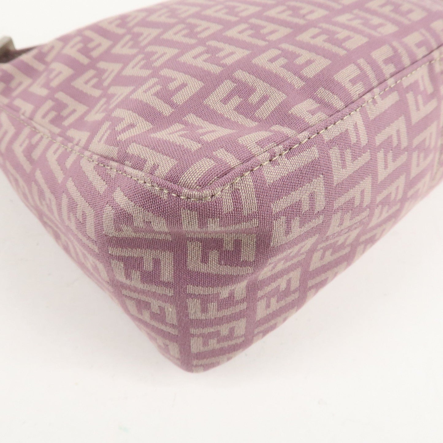 Auth FENDI  Zucchino Canvas Leather Hand Bag Pouch Purple Beige 8N0005  F/S