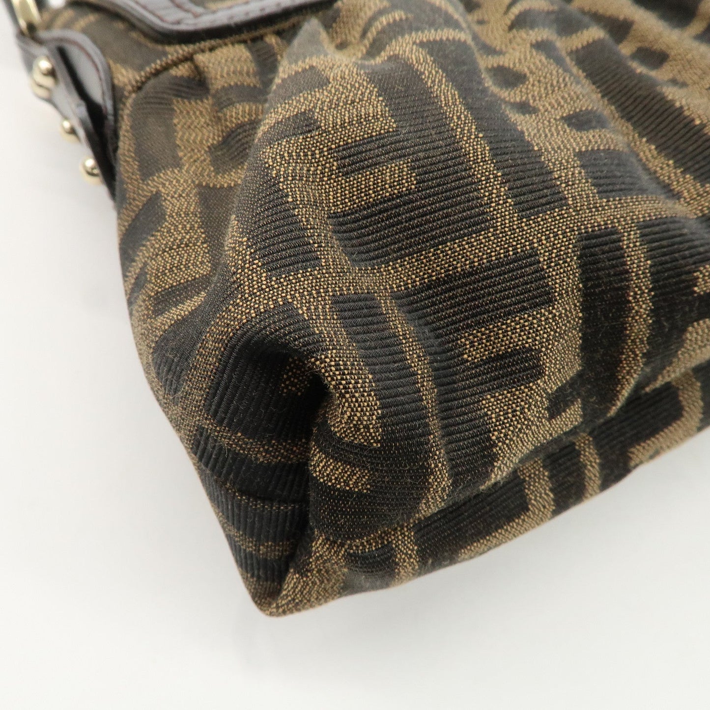 FENDI Zucca Canvas Leather Shoulder Bag Beige Brown 8BR445