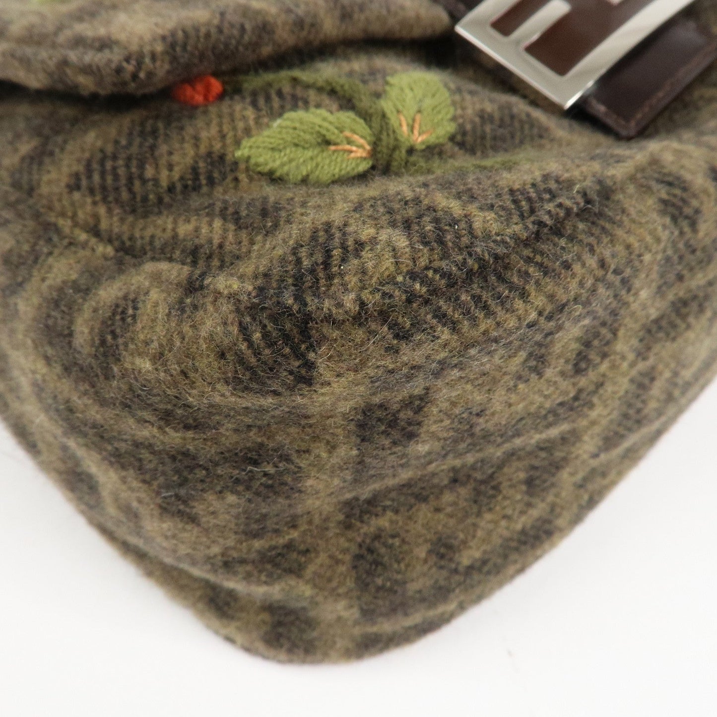 FENDI Mamma Baguette Zucca Wool Leather Shoulder Bag Flower