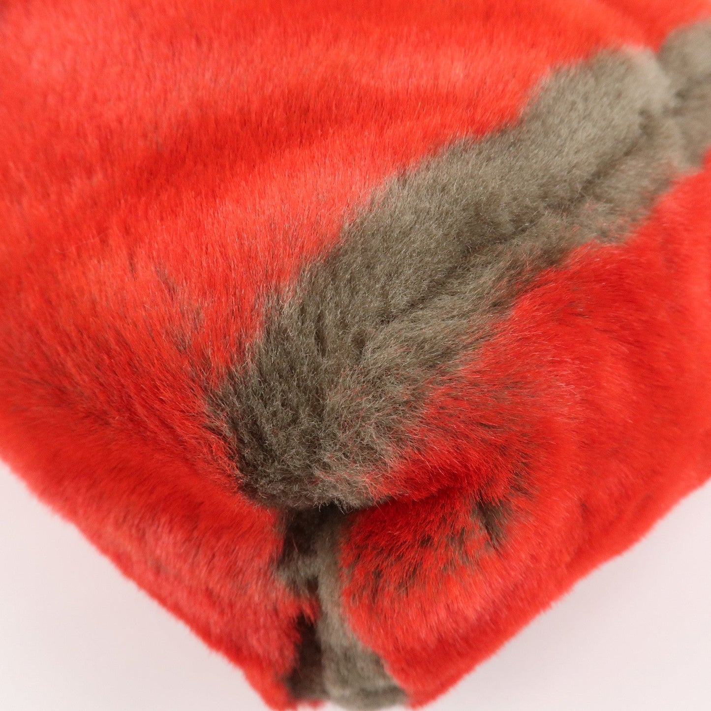 FENDI Leather Fake Fur Shoulder Bag Tote Bag Red