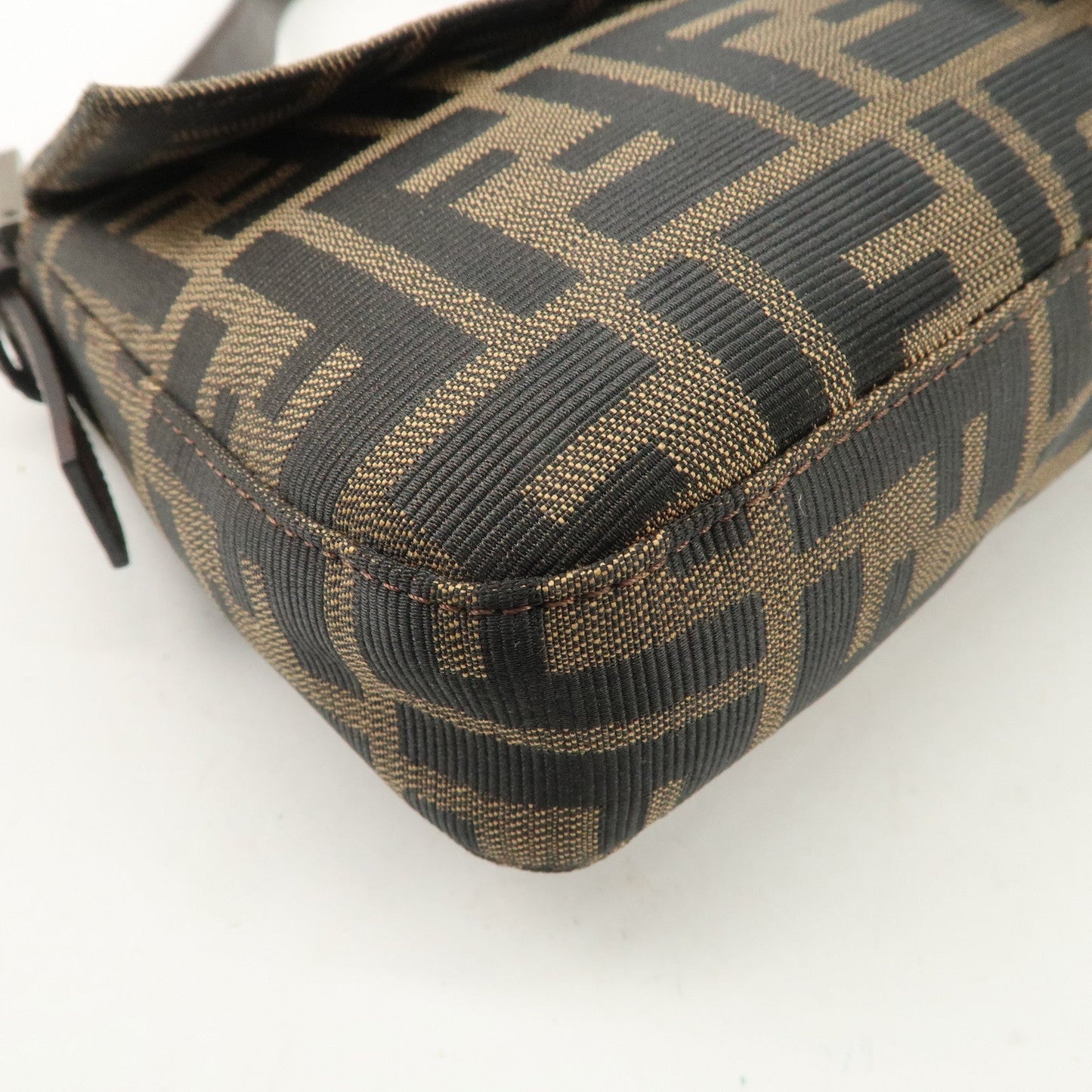 FENDI Zucca Mamma Baguette Canvas Shoulder Bag Brown Black 26424