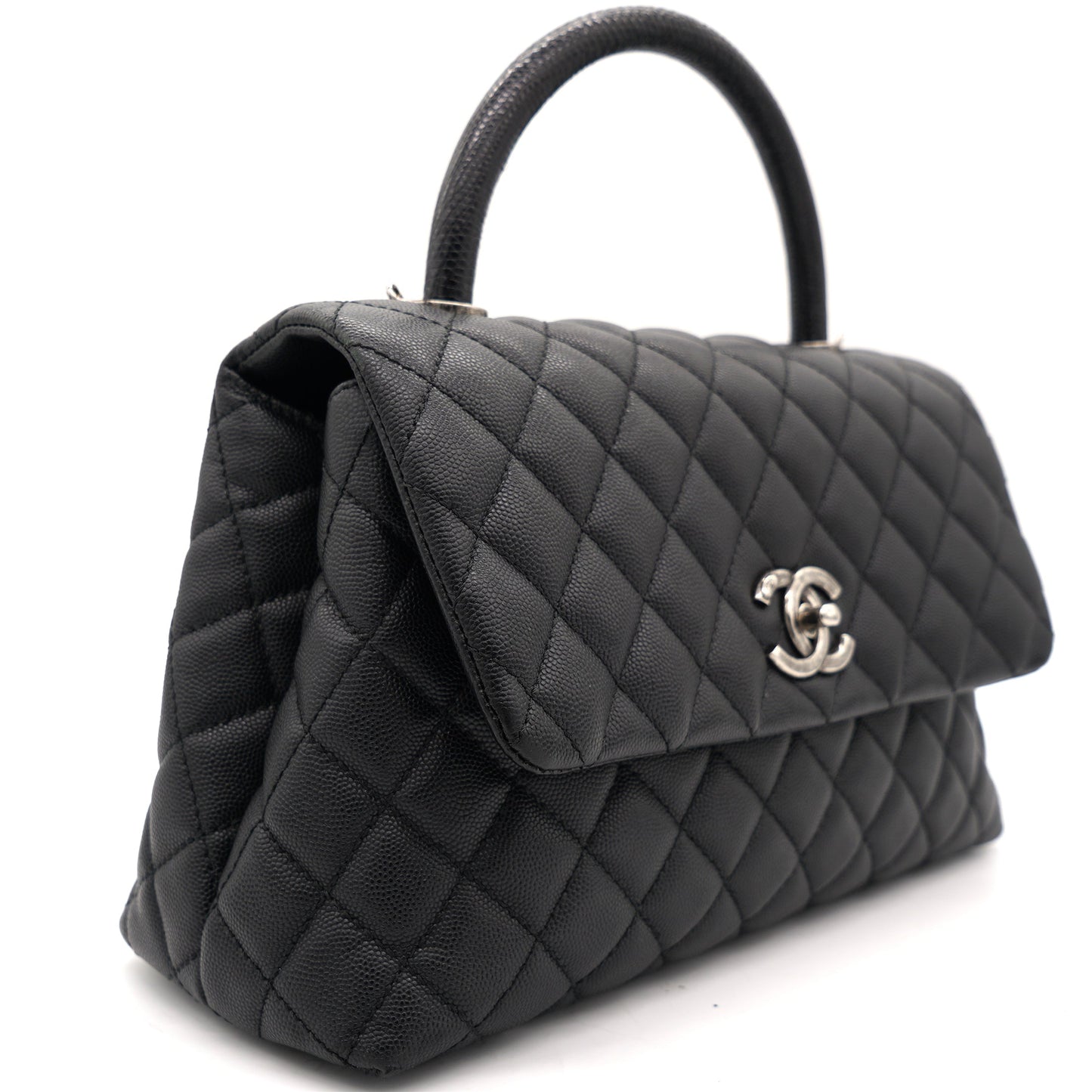 Chanel Black Caviar Leather Medium Coco Top Handle Bag