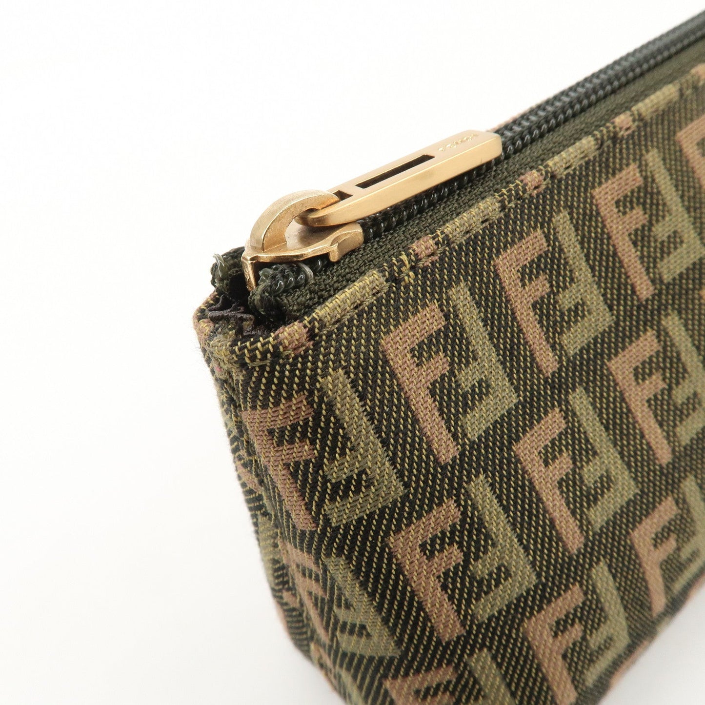 FENDI Zucca Canvas Leather Pouch Mini Bag Khaki Brown 7N0037