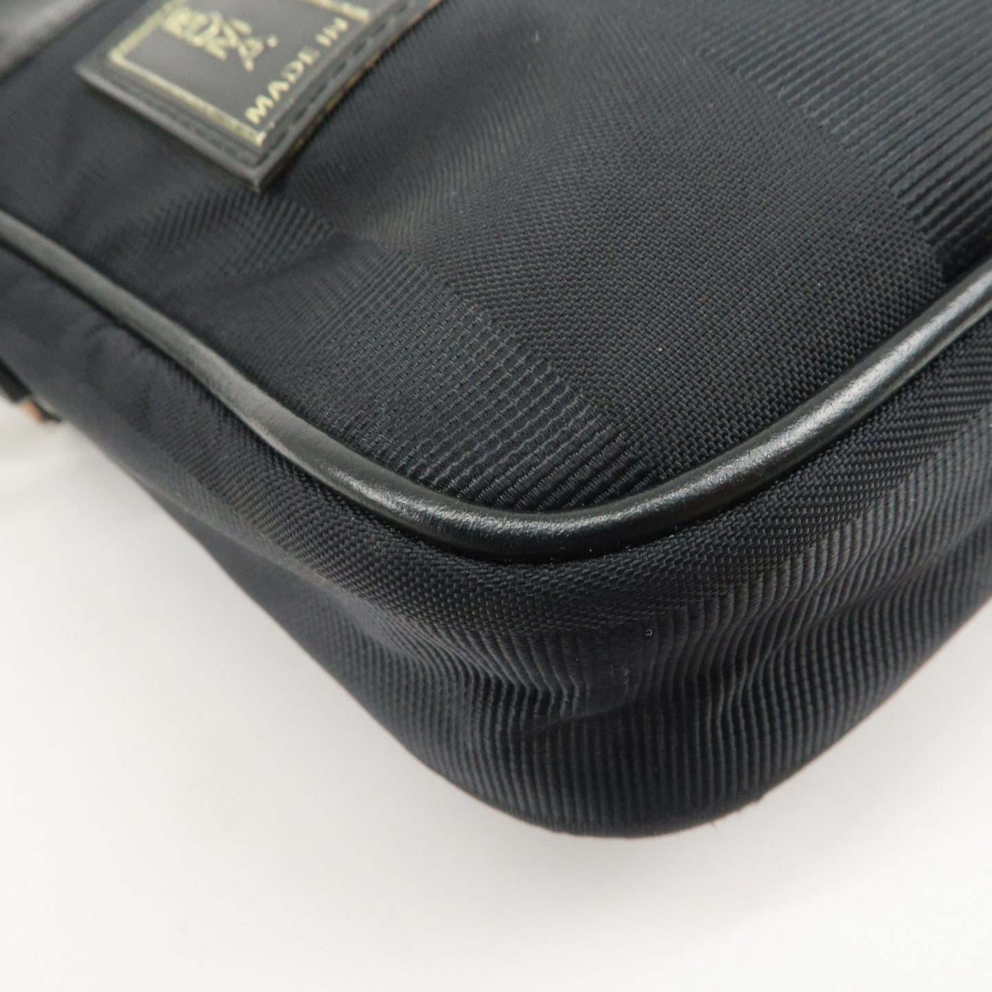 FENDI Pequin Nylon Leather Shoulder Bag Black 7VA456