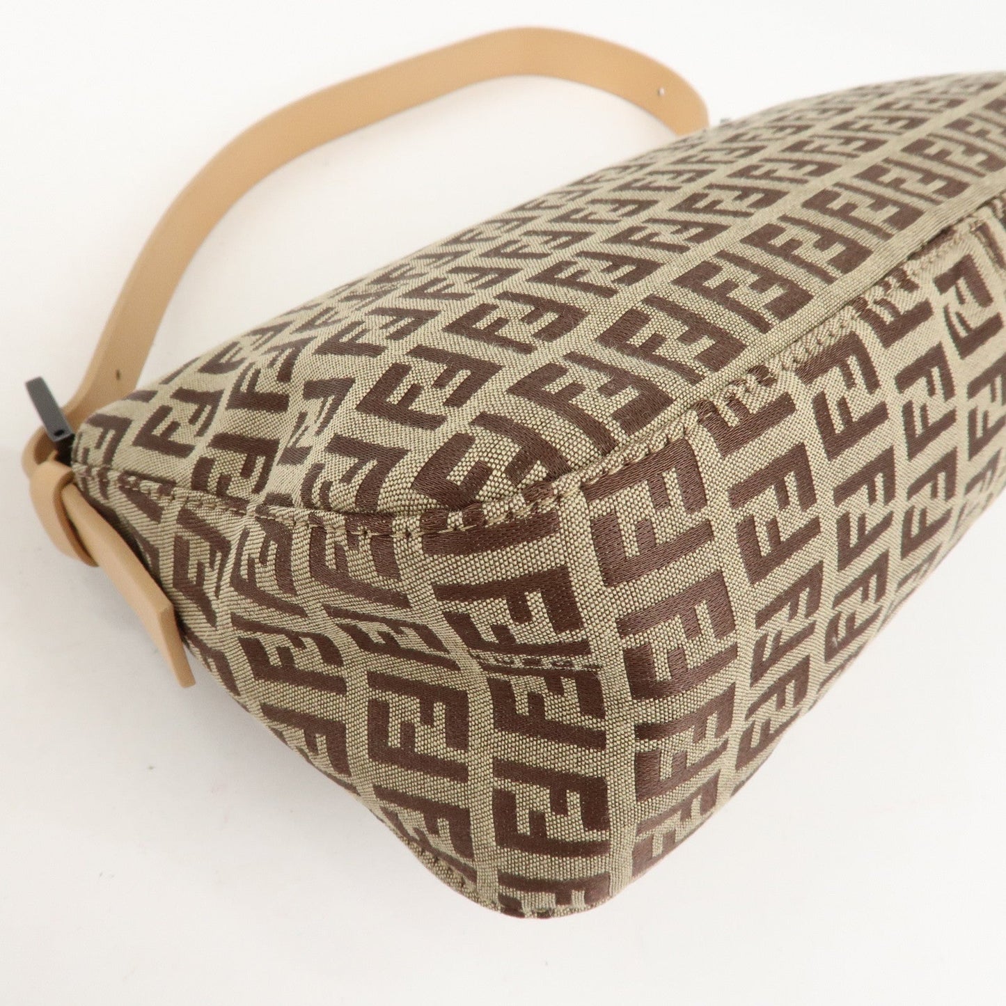 FENDI Zucchino Canvas Leather Shoulder Bag Beige 8BR003