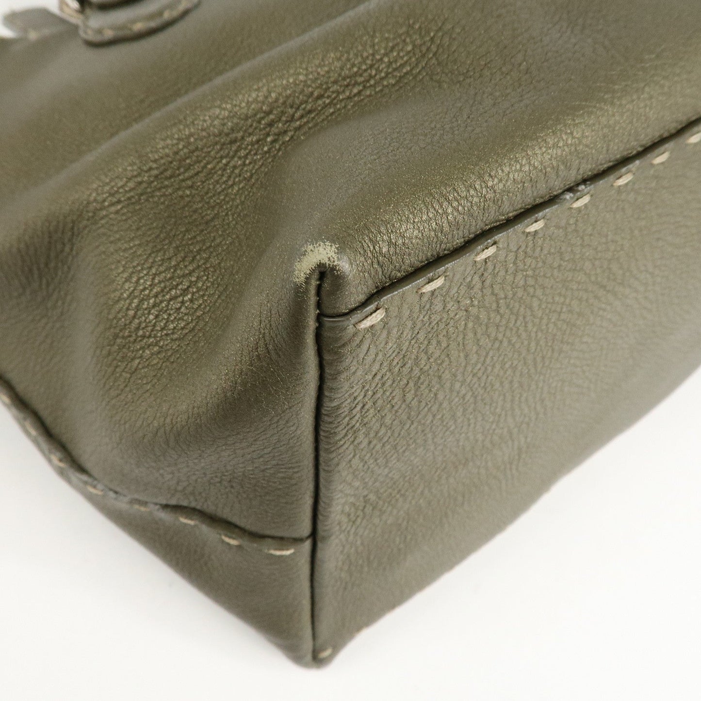 FENDI Selleria Leather Tote Bag Shoulder Bag Khaki 8BN155