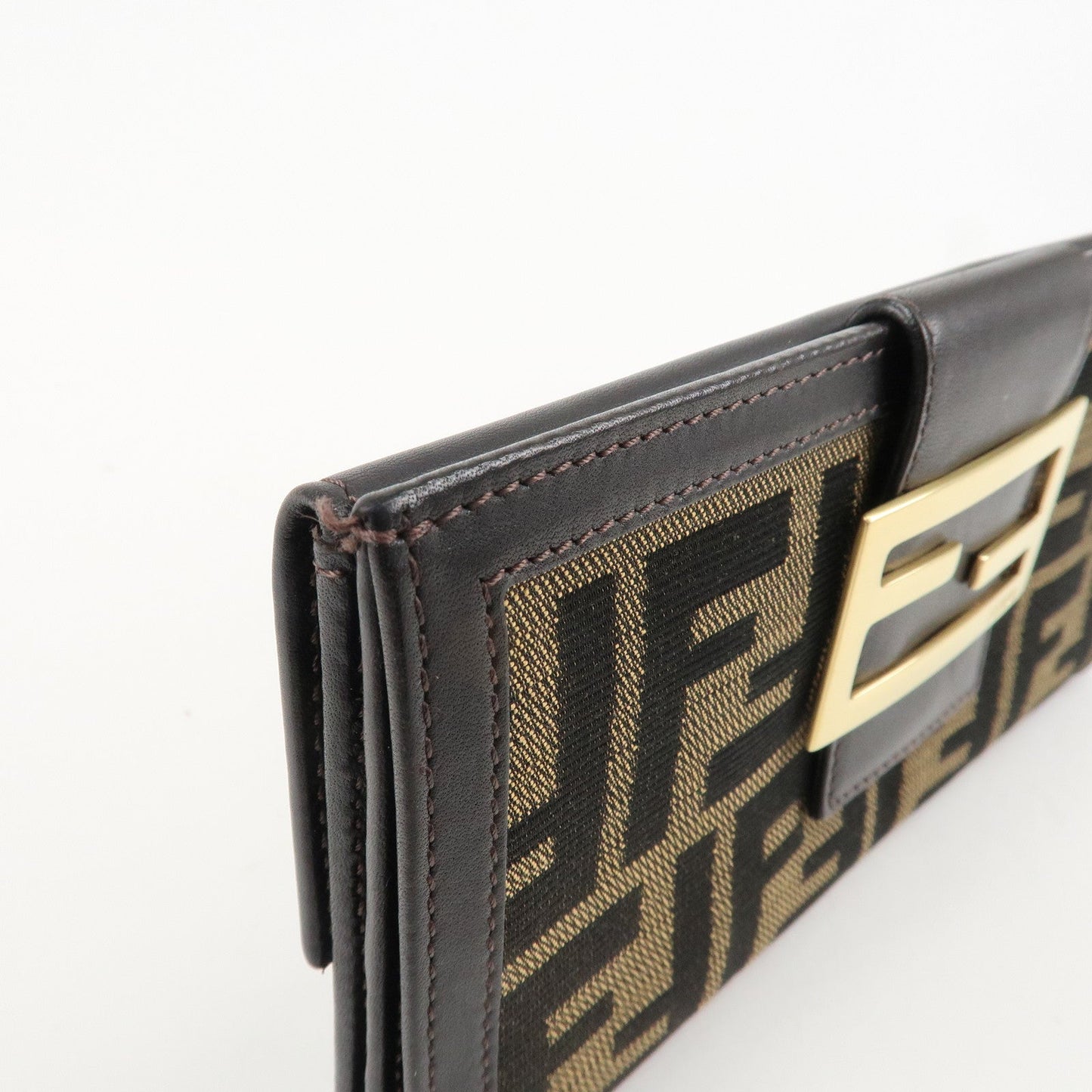 FENDI Zucca Canvas Leather Long Bi-fold Wallet Brown 8M0032
