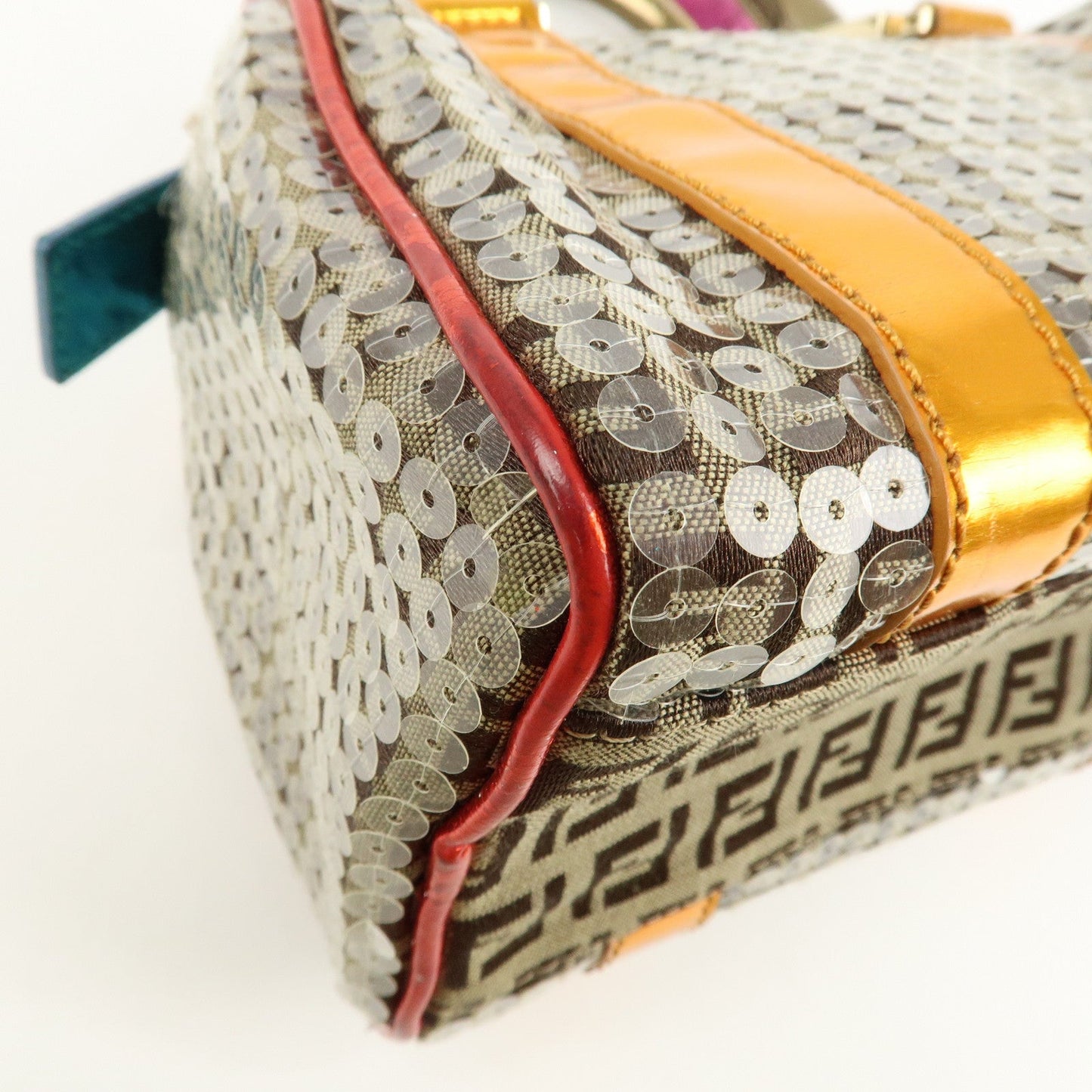 FENDI Zucchino Flip Sequin Canvas Patent Leather Boston Bag 8BL071