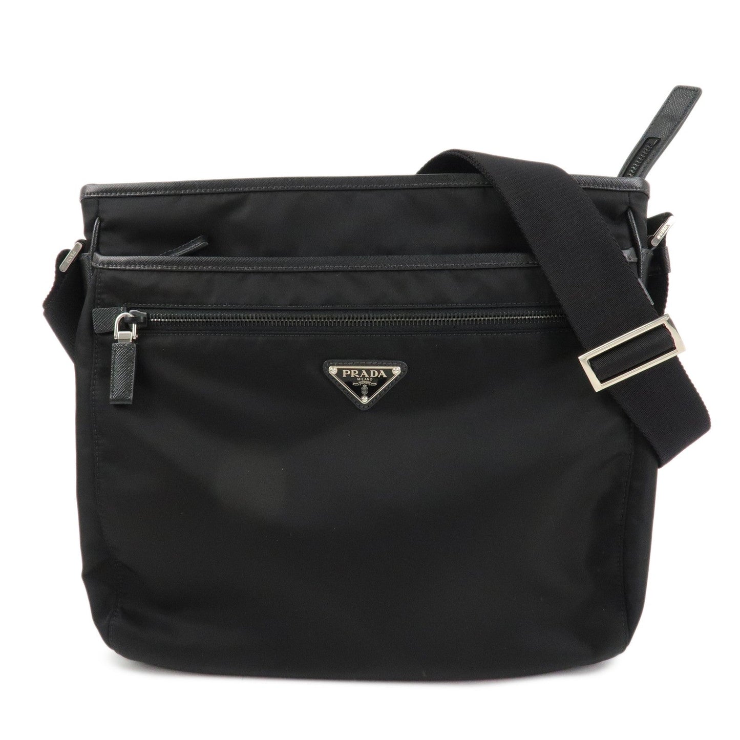 PRADA Triangle Logo Nylon Shoulder Bag Messenger Bag Black 2VH953