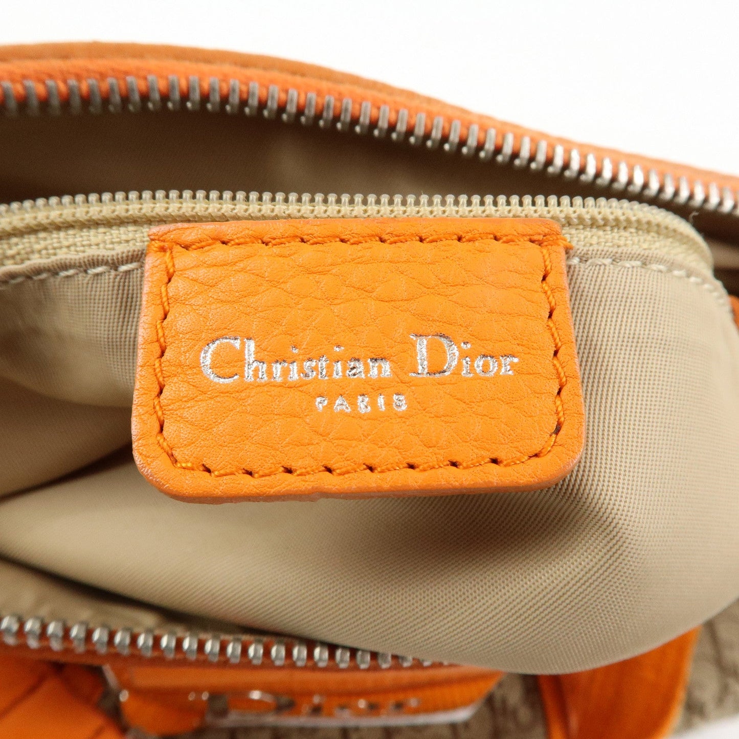 Christian Dior Trotter Canvas Leather Boston Hand Bag Beige Orange