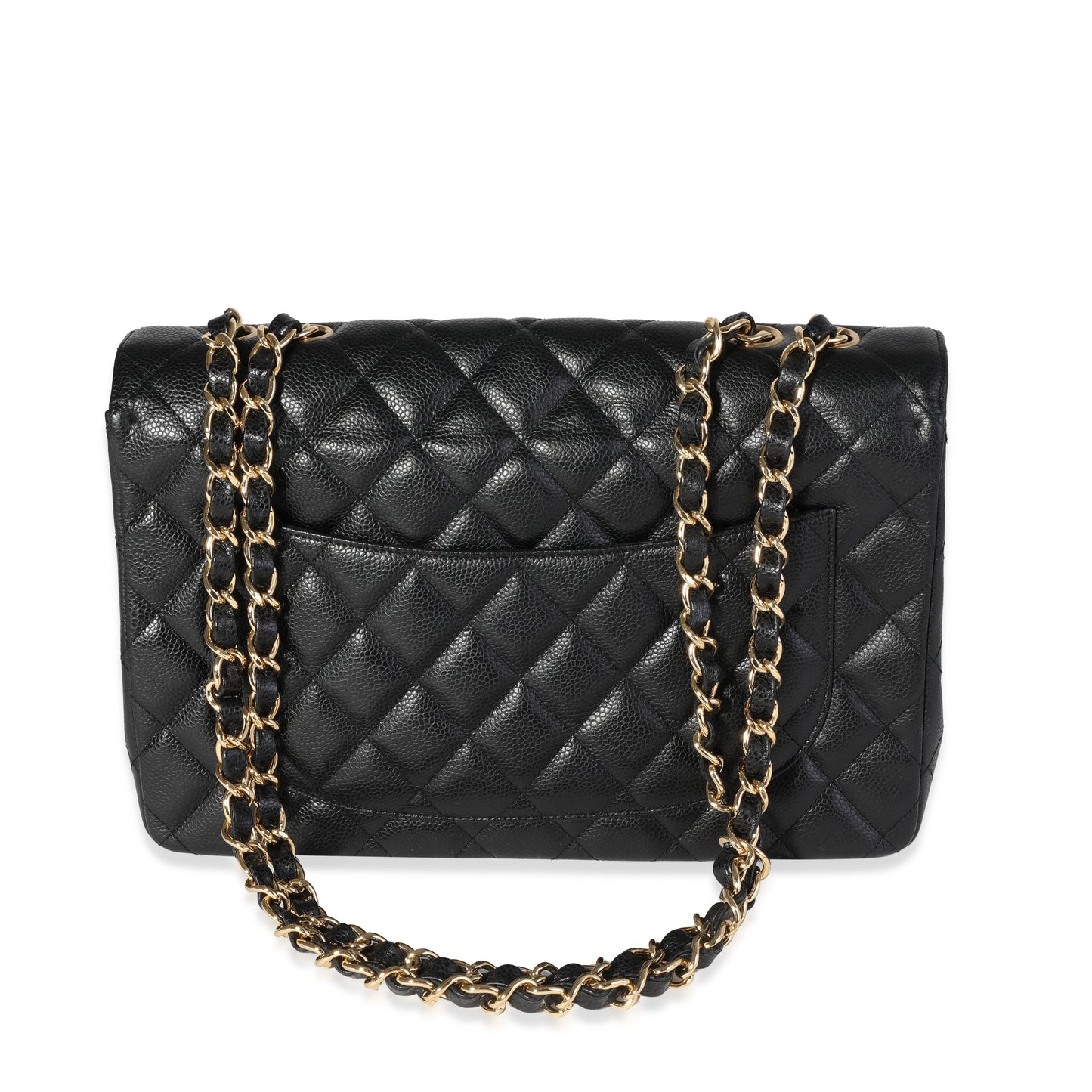 CHANEL Black Quilted Caviar Jumbo Classic Single Flap Bag