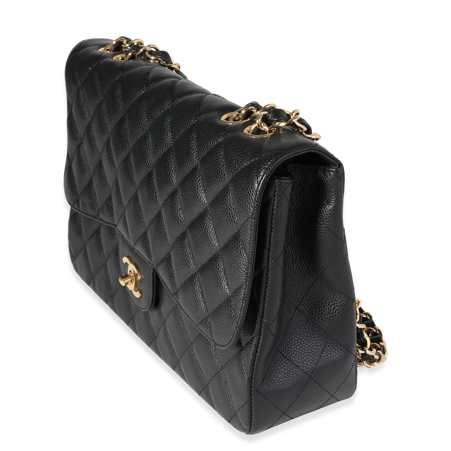 CHANEL Black Quilted Caviar Jumbo Classic Single Flap Bag