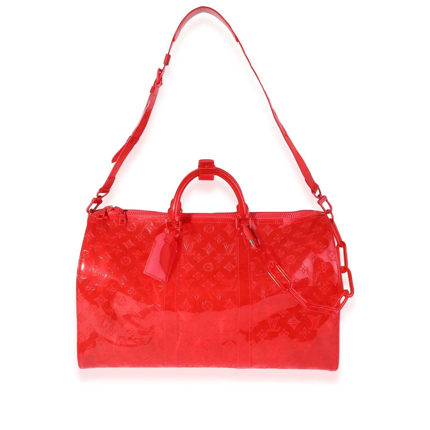 Louis Vuitton x Virgil Abloh Red Monogram PVCKeepall Bandouliére 50