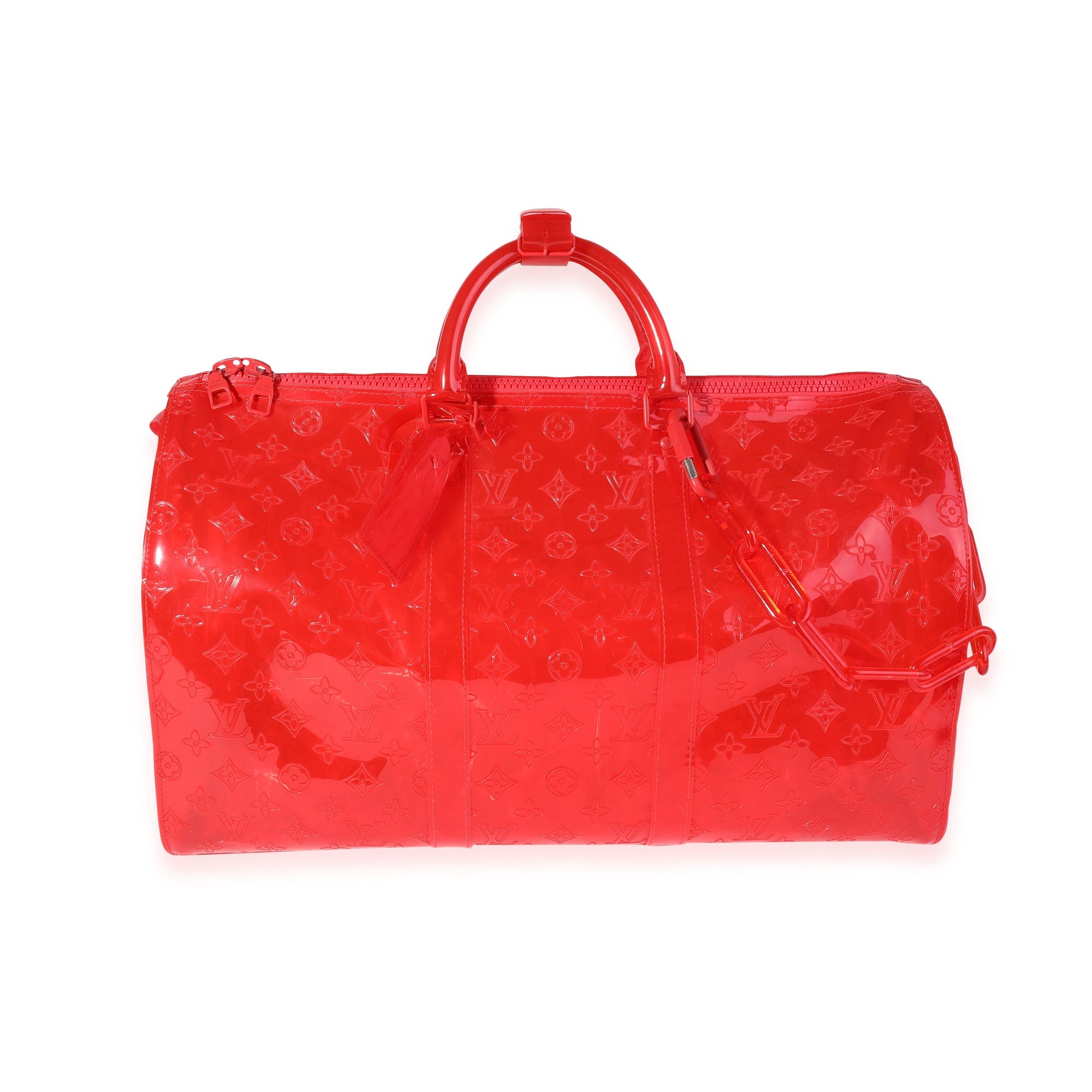 Louis Vuitton x Virgil Abloh Red Monogram PVCKeepall Bandouliére 50
