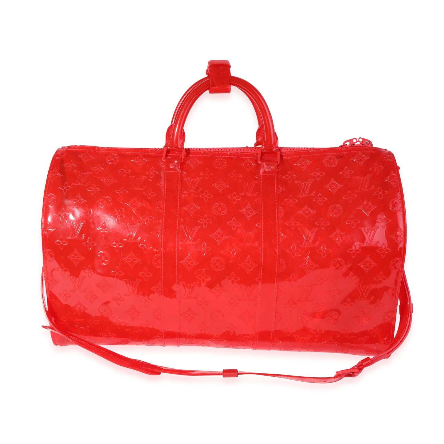 Louis Vuitton x Virgil Abloh Red Monogram PVCKeepall Bandouliére 50