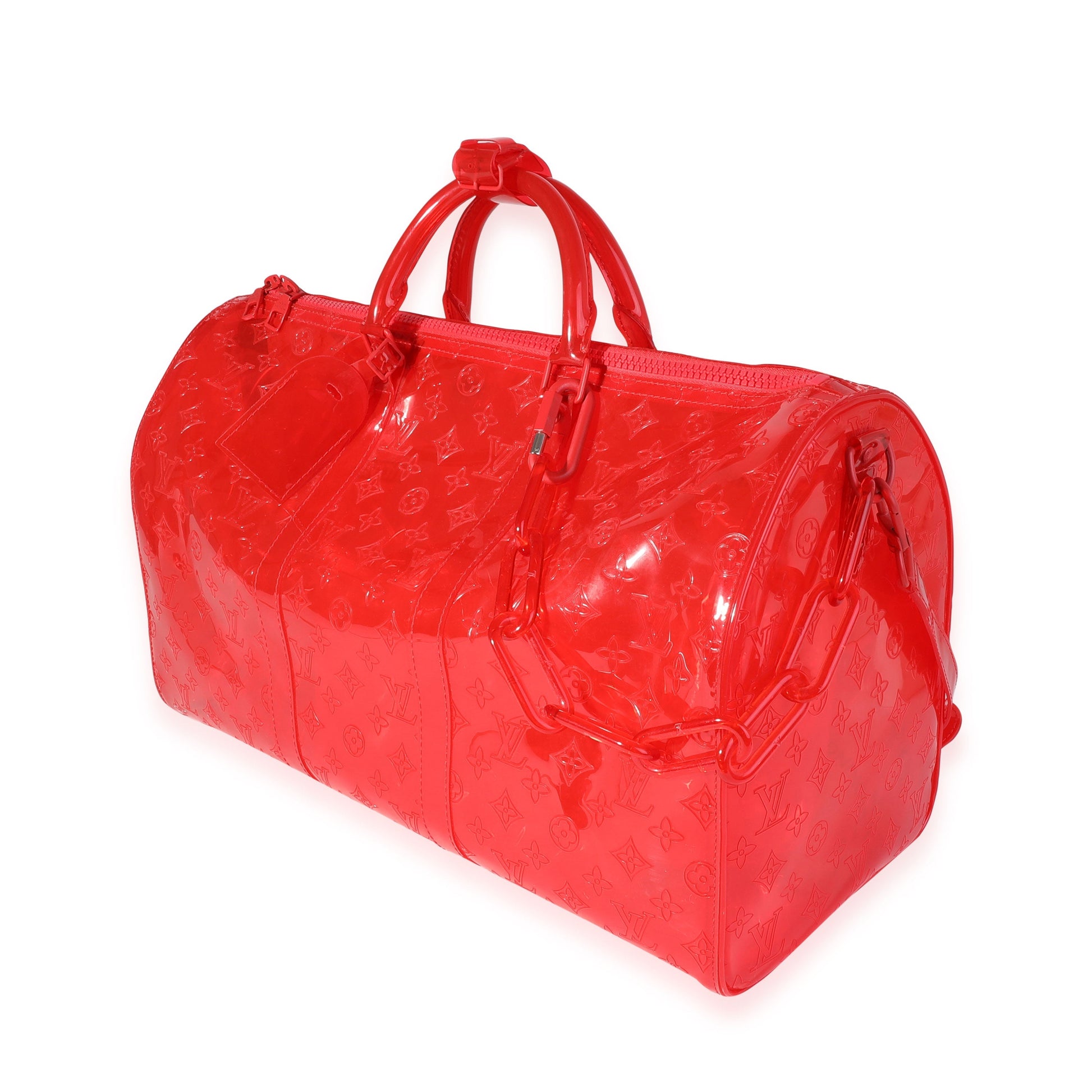 Louis Vuitton x Virgil Abloh Red Monogram PVCKeepall Bandouliére 50