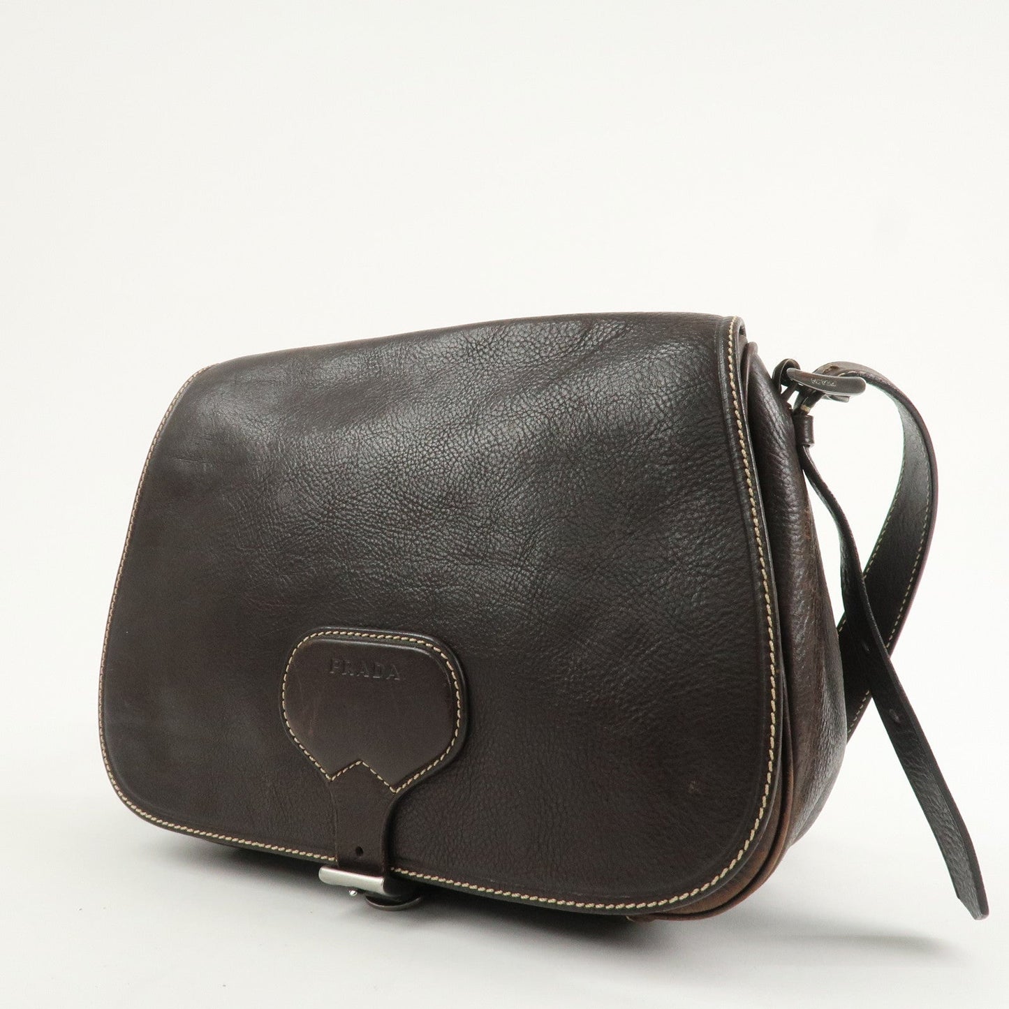 PRADA Logo Leather Shoulder Bag Crossbody Bag Brown