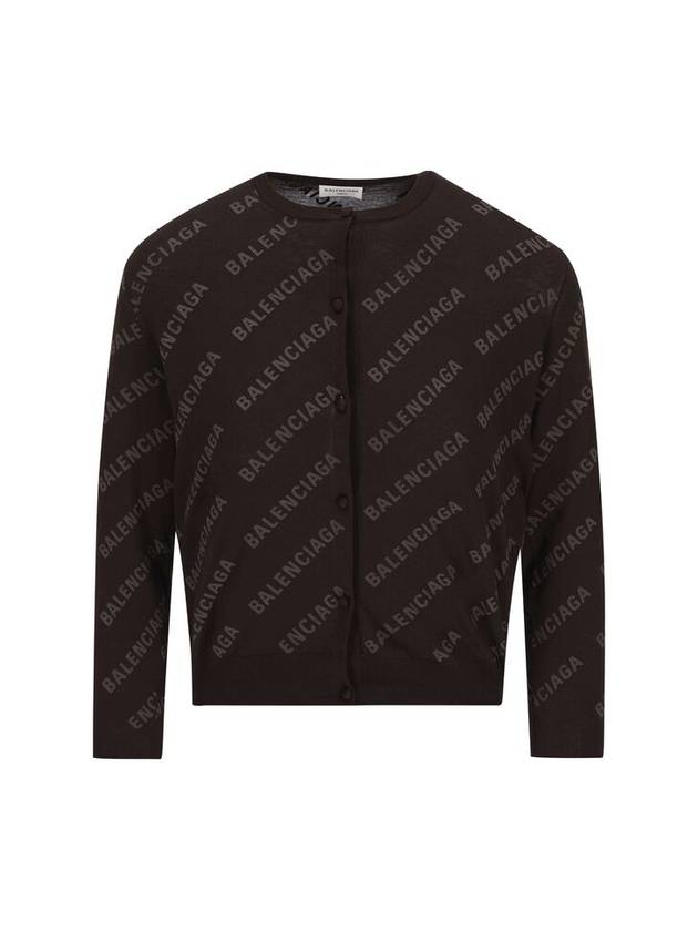 Luxury Balenciaga Trending 2026 All-Over Logo Print Cotton Crop Cardigan Brown