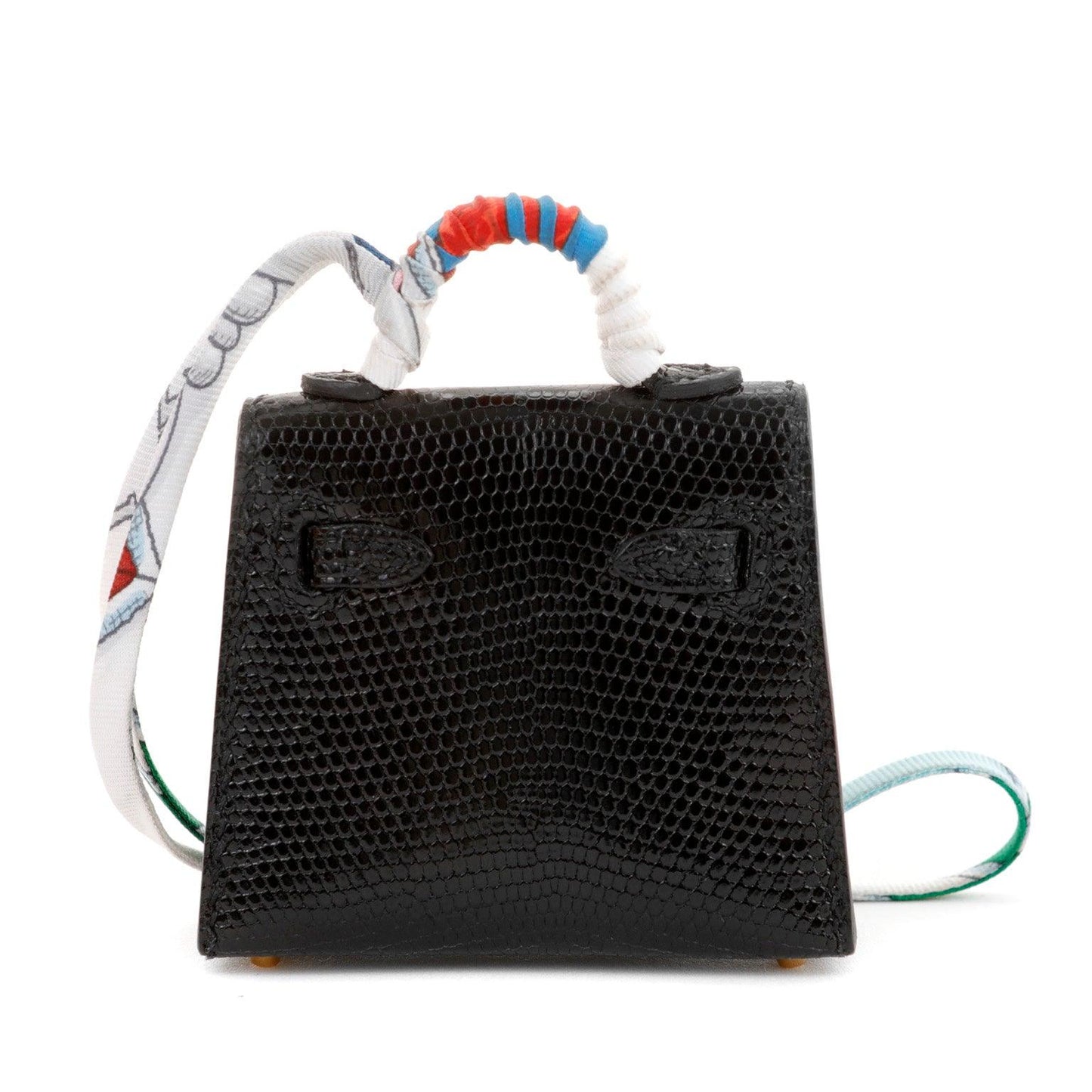 Hermes Mini Lizard Kelly Purse Charm w/ Gold Hardware w/ Twilly